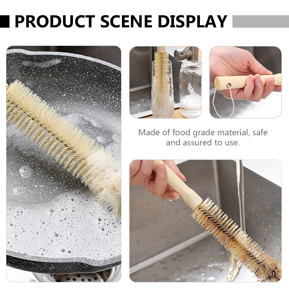 Hemoton 5-Piece Wooden Handle Cleaning Brush Set - Water Bottle Brush, Milk Bottle Cleaner, Tube Brush for Kitchen, Baby Bottles & Travel Mugs - Natural Beech Wood Handle for Safe & Effective Cleaning
