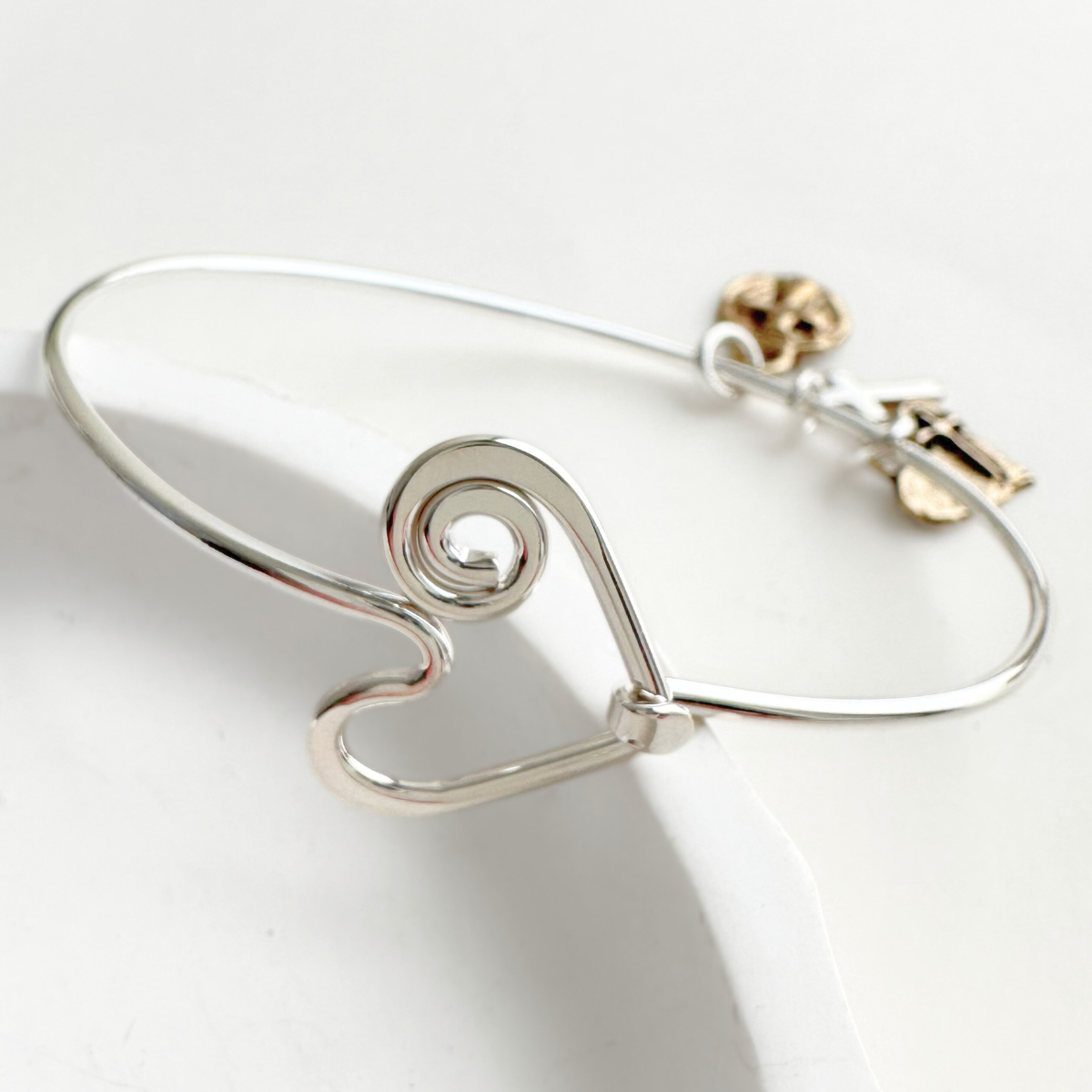 Sterling Silver Wire Bangle Bracelet with Cross Charms - Handmade Adjustable Bracelet for Women | Choose Your Design | Perfect for Gifts, Daily Wear & Religious Occasions