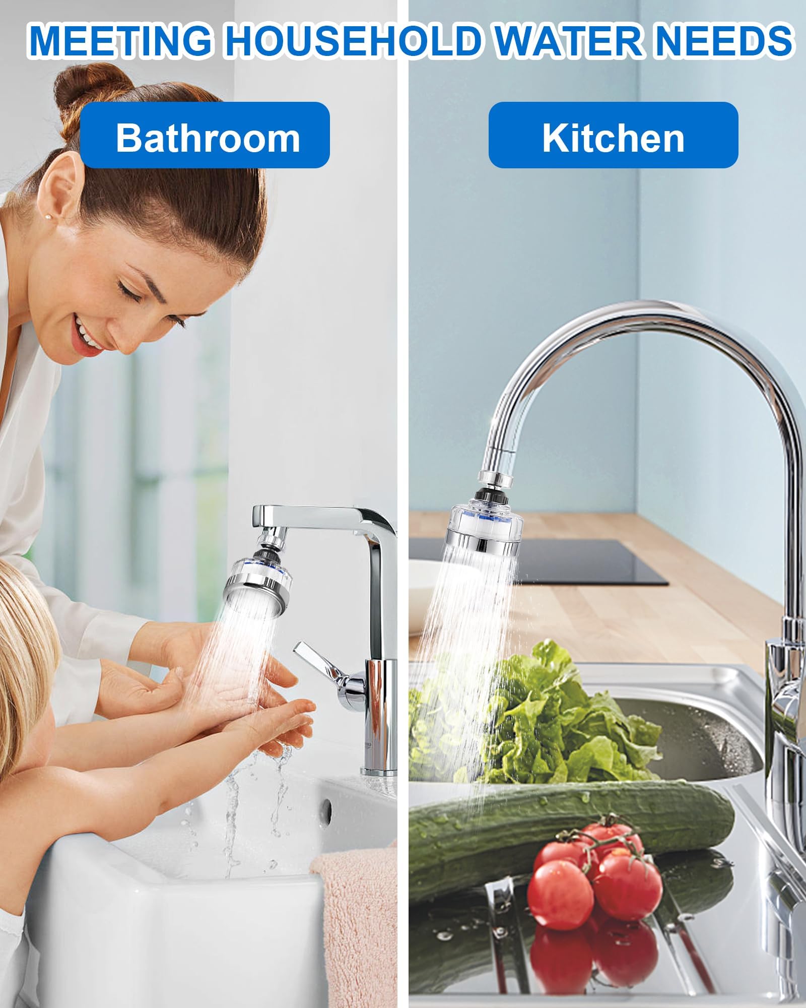 360° Rotating Kitchen & Bathroom Sink Faucet Water Filter with Extension Tube - Hard Water Softener with 3 Replacement Filters for Clean Drinking, Cooking & Washing - Perfect for Home, RV and Office Use