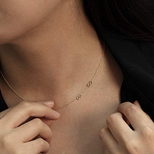 Personalized Two Letters Initial Necklace - 14K Solid Gold Monogram Name Necklace for Women | Custom Sideways Initial Pendant Jewelry Gift for Birthday, Anniversary & Valentine's Day