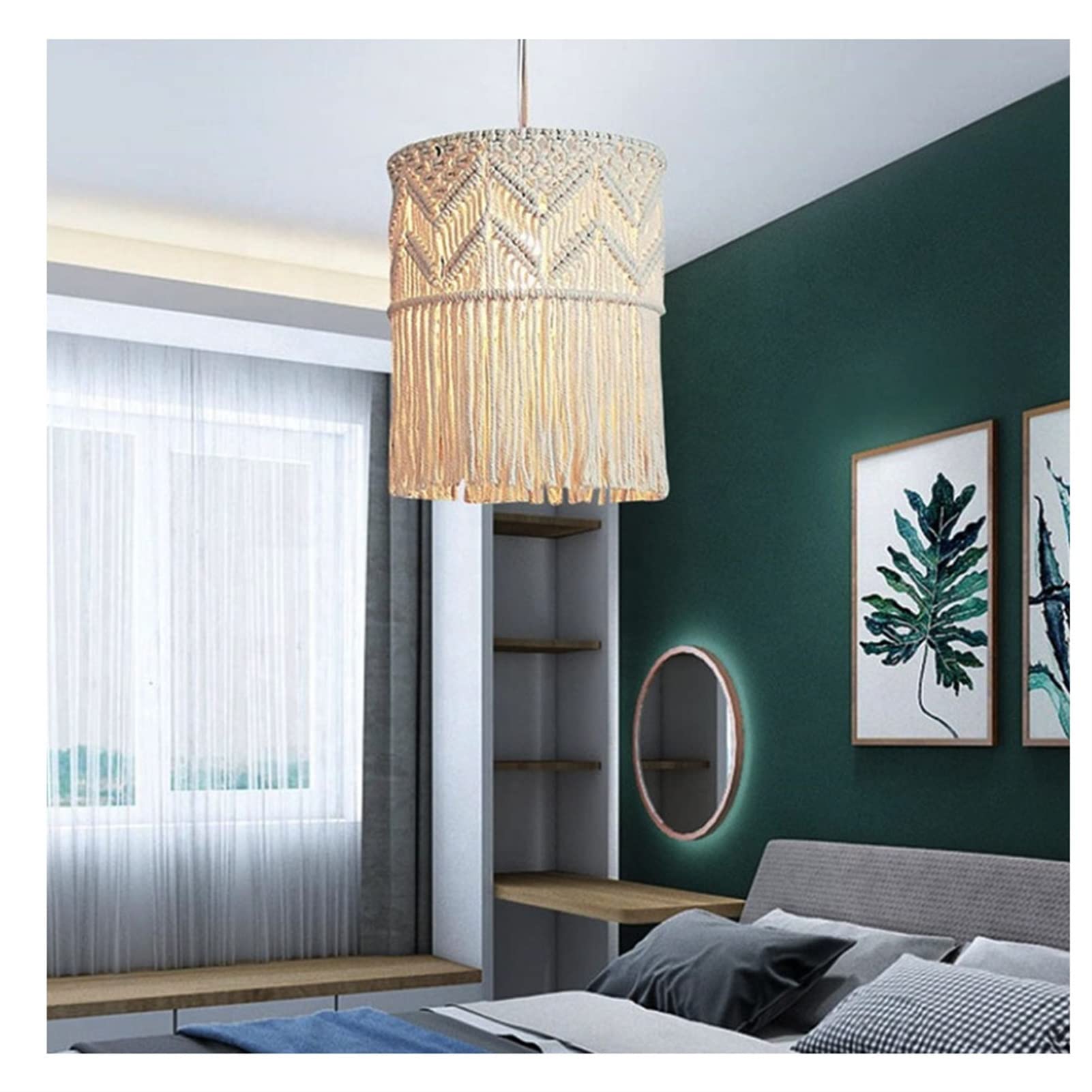 Handmade Cotton Rope Macrame Lamp Shade - Boho Chic Woven Lampshade Cover for Bedroom, Living Room & Nursery Decor (Lamp Not Included) - Perfect for Bohemian, Farmhouse and Coastal Style Home Lighting