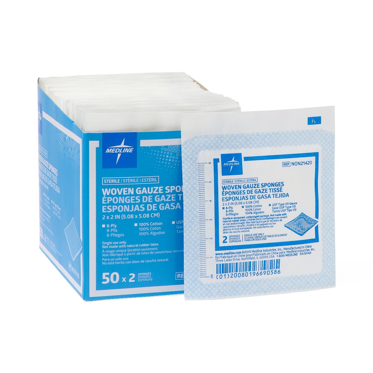Sterile 100% Cotton Woven Gauze Sponges for Wounds - Medical Grade, Non-Stick, Highly Absorbent (4x4, 2x2, 3x3 Inch Sizes) - Ideal for First Aid Kits, Surgical Dressings & Wound Care