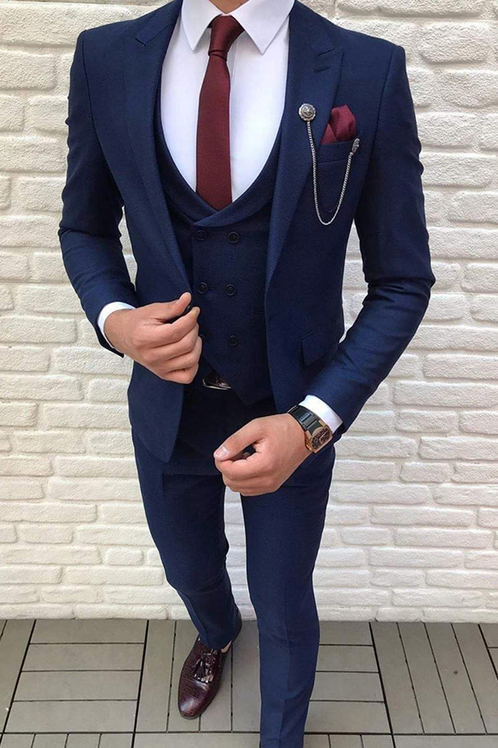 Navy Blue 3-Piece Men's Engagement Suit Set - Formal Wedding Suit for Groom, Best Man & Special Occasions - Premium Quality Tailored Fit Suit CB110151