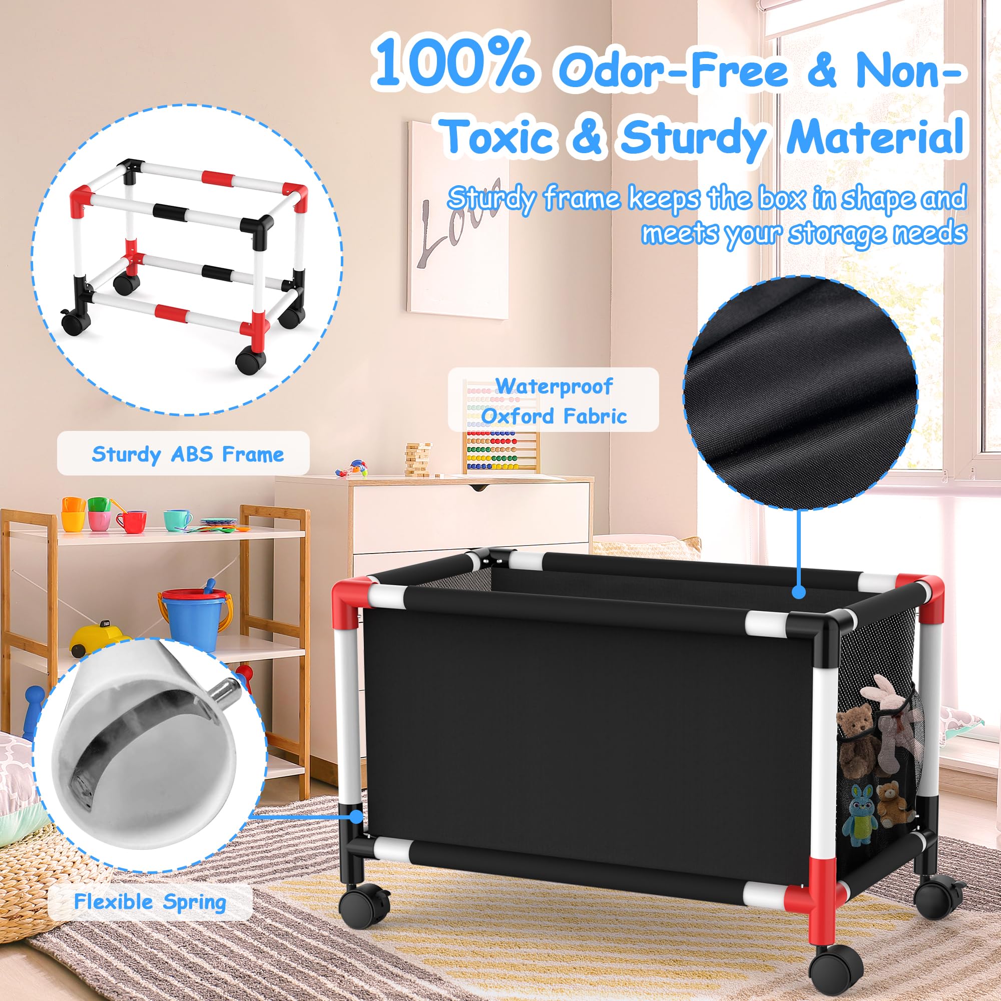 Extra Large Toy Storage Box with 360° Wheels - 120L Kids Toy Organizer Chest for Boys & Girls - Durable Oxford Fabric & Mesh Toy Box for Bedroom, Livingroom, Playroom - 28.4 x 15.4 x 19 Inches - Perfect for Organizing Stuffed Animals, LEGOs, Dolls & Kids Toys