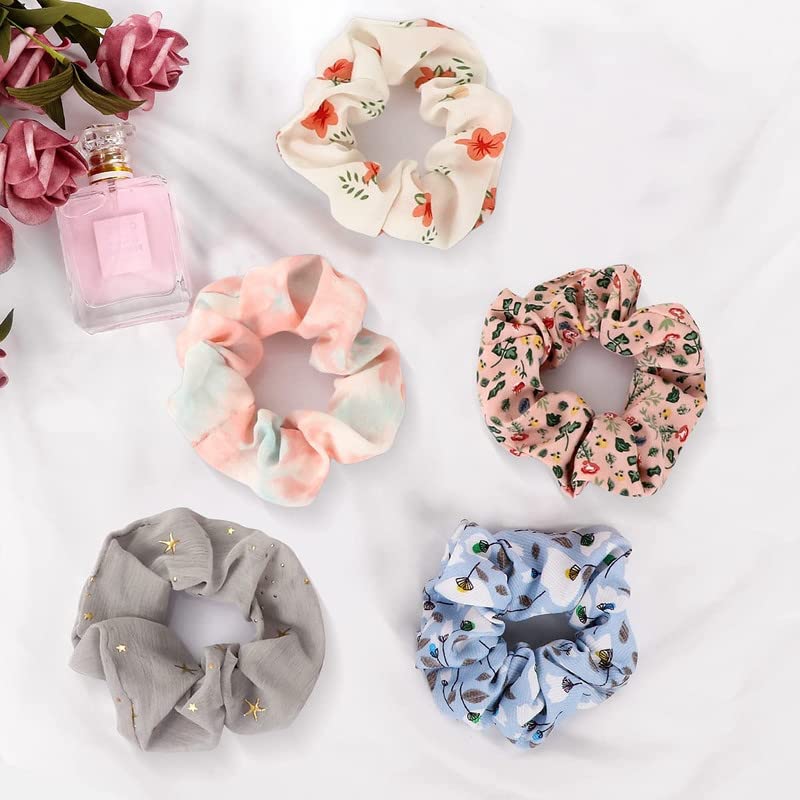 12 Pcs Chiffon Hair Scrunchies - Floral Ponytail Holders for Women & Girls, Soft Hair Bands for Everyday & Party Use, Perfect Gift for Birthdays & Weddings (Great for School, Work, Date Night & Special Occasions)