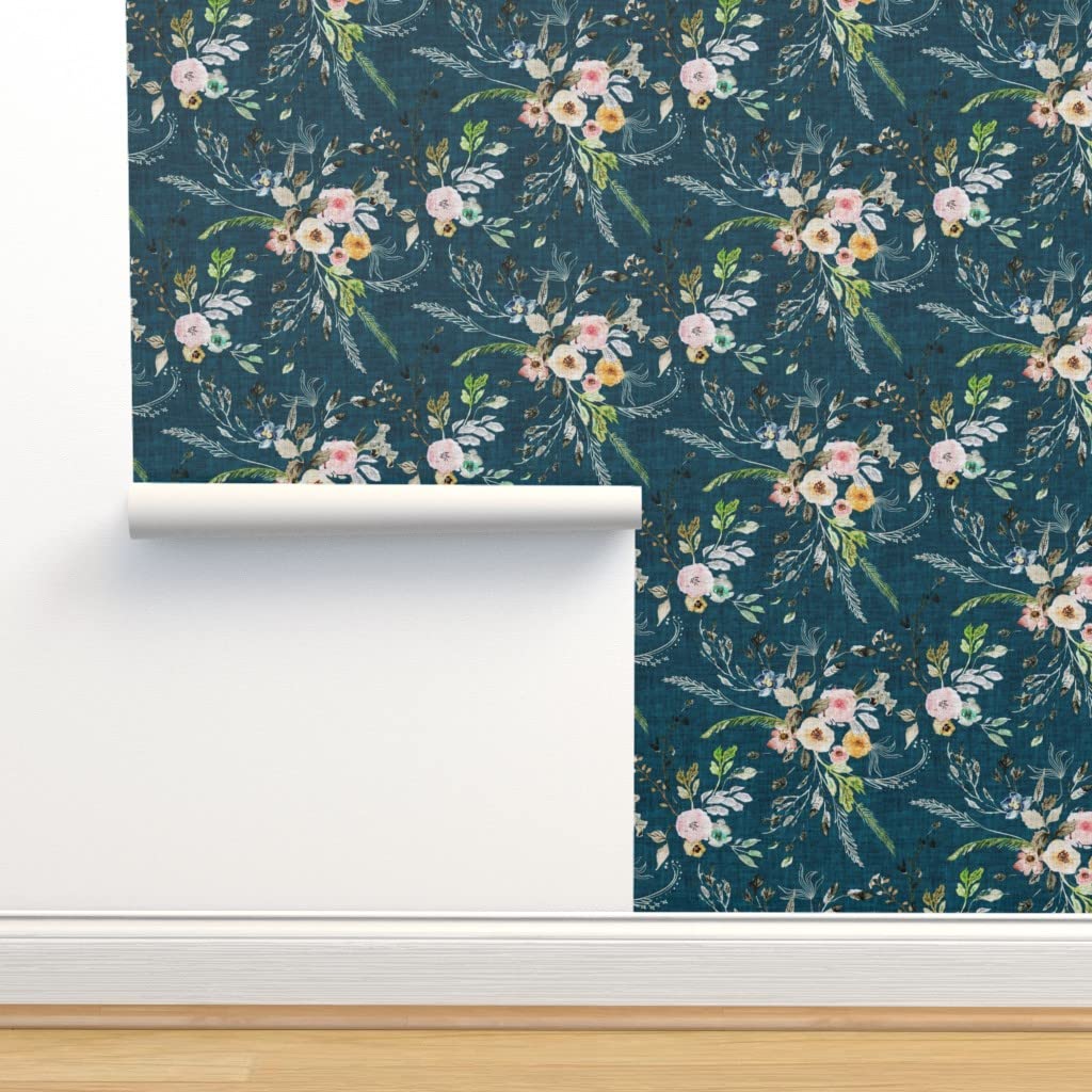 Peel & Stick Wallpaper 9ft x 2ft - Floral Teal Flowers Design, Summer Autumn Fall Roses Wildflowers, Custom Removable Self-Adhesive Wallpaper for Bedroom, Living Room, Nursery, Office Decor | Easy DIY Home Improvement