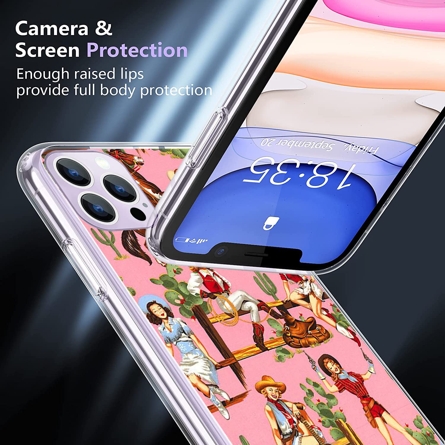 iPhone 13 Pro Max Case - Western Cactus Retro Pink Design Shockproof TPU Cover | Full Body Protection for Men & Women | Perfect for Country Music Festivals & Southwestern Style Lovers