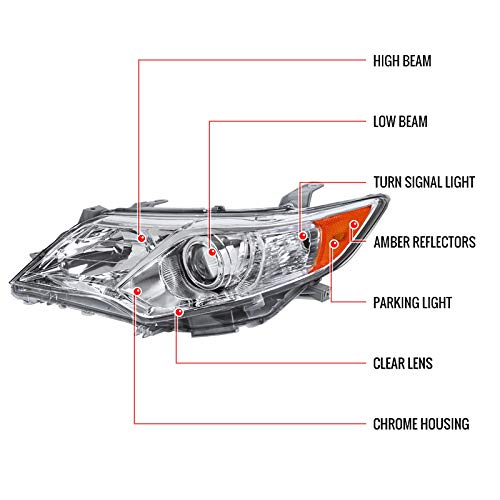 Toyota Camry 12-14 Clear Projector Headlights Set - Driver & Passenger Side - High Performance Replacement for Improved Night Driving - Perfect for Daily Commute & Road Trips