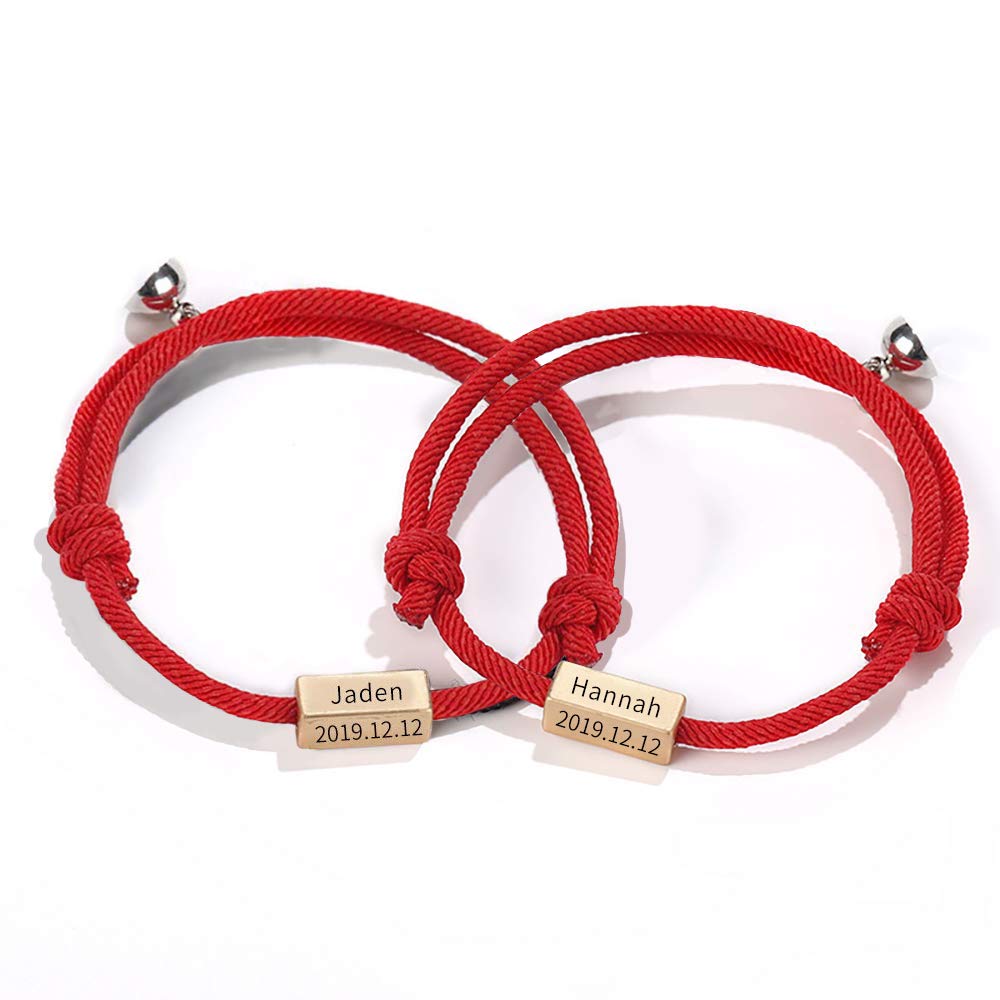 Custom Couple Bracelets Set - Personalized Matching Rope Braided Bracelets for Him & Her - Engravable Couples Gift for Anniversary, Valentine's Day & Christmas - Perfect for Date Nights, Romantic Getaways and Meaningful Gifts
