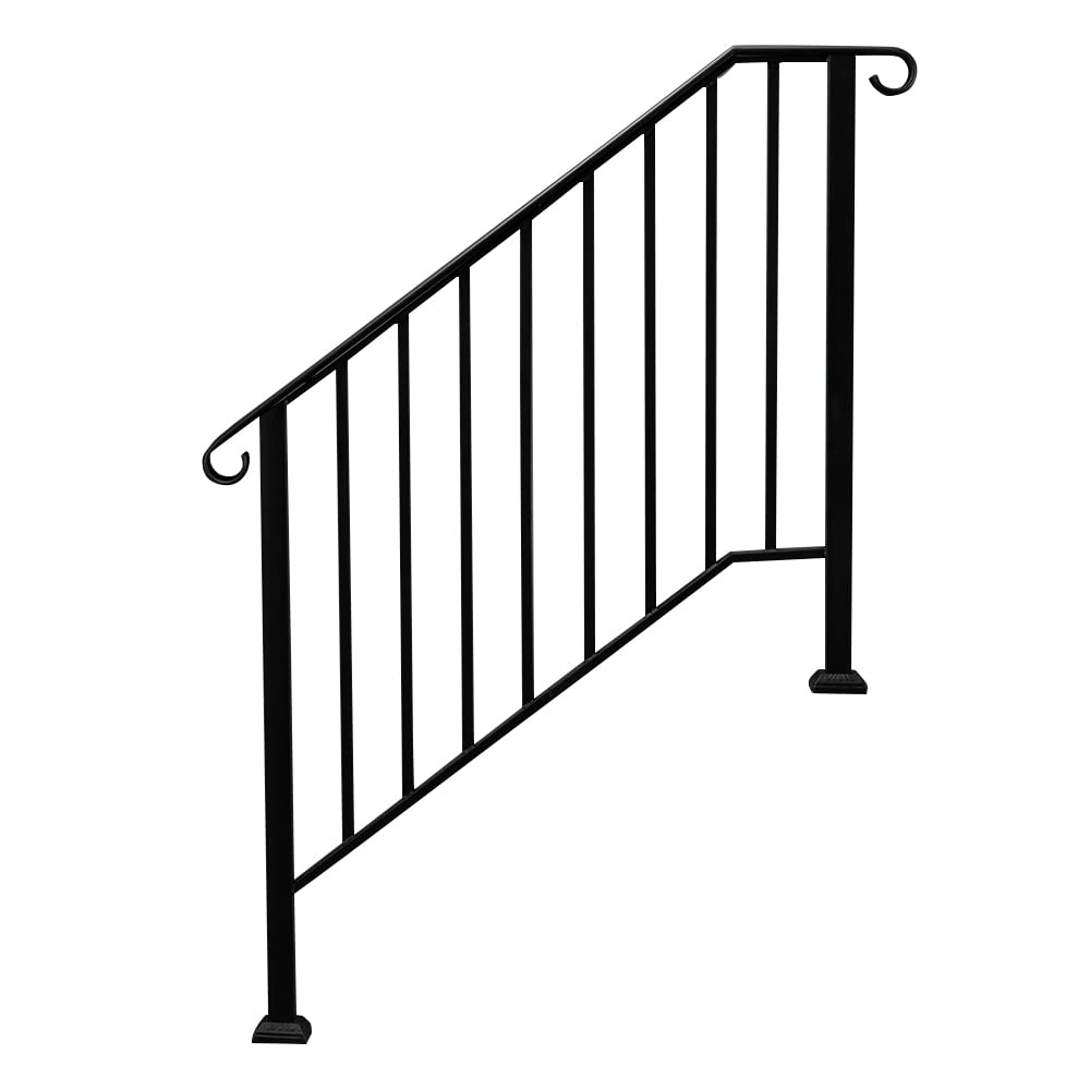 Artisasset Matte Black Outdoor 3-Tier Wrought Iron Handrail - Durable Stair Railing for Porch, Deck, and Garden Safety