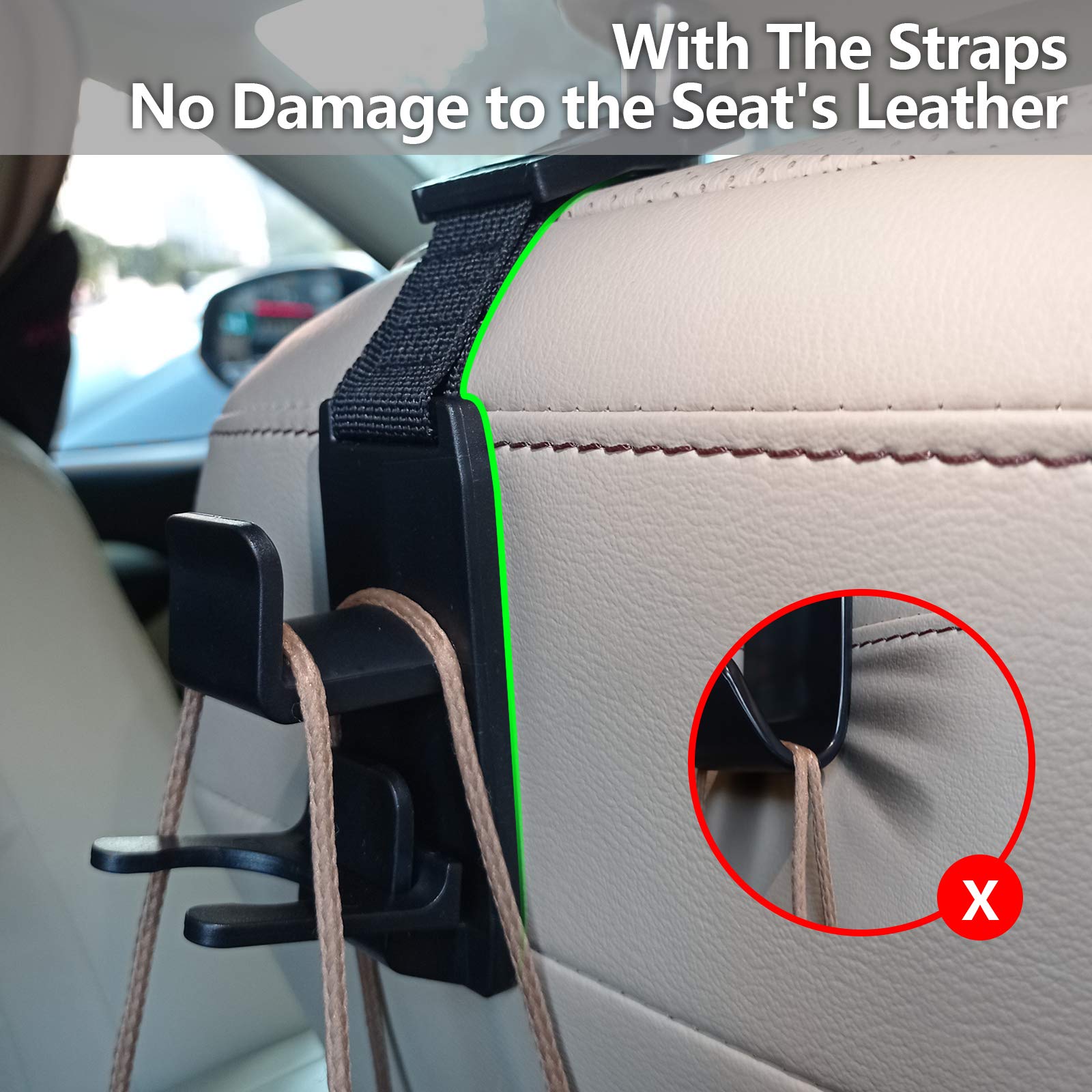 KOOPAO 4 Pack Universal Car Seat Headrest Hooks - Heavy Duty Backseat Hangers for Handbags, Purses, Coats & Grocery Bags | Durable Vehicle Storage Solution for Organizing Essentials While Driving or Traveling