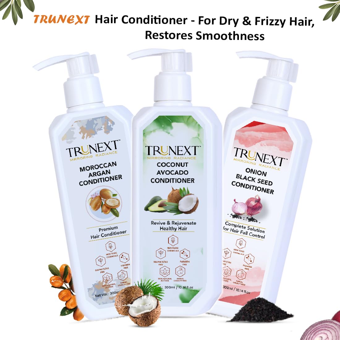 TRUNEXT Moroccan Argan Oil Hair Conditioner - Deep Moisturizing Treatment for Dry, Damaged Hair - Sulfate Free & Paraben Free (300ml) - Perfect for Daily Hair Care & Salon Quality Results at Home