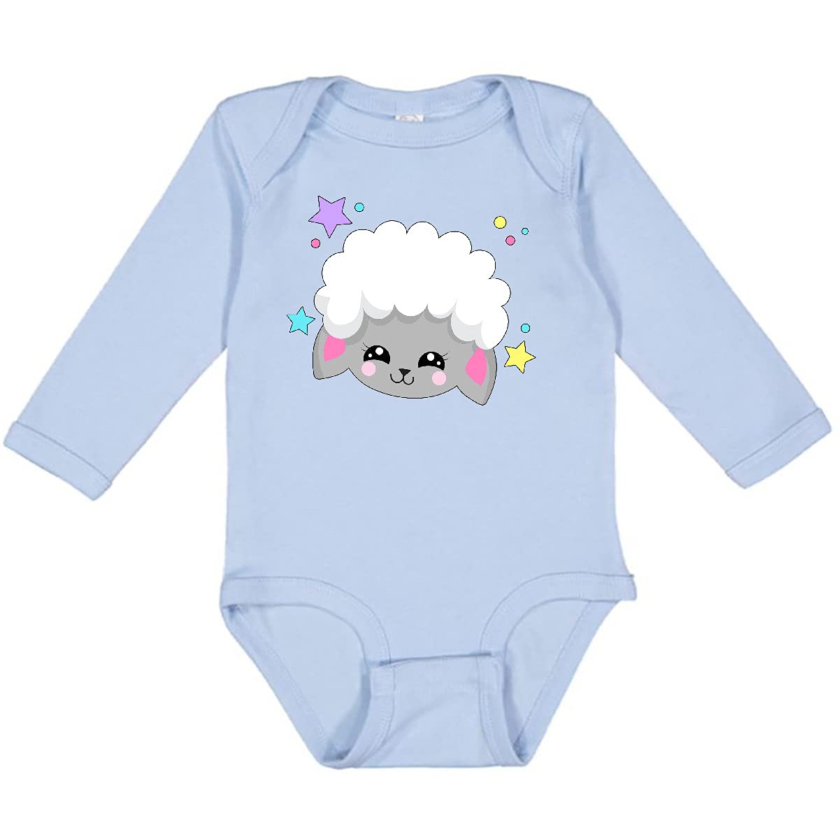 Inktastic Cute Easter Lamb with Stars Long Sleeve Baby Bodysuit - Soft Cotton Onesie for Newborns & Infants - Perfect for Easter Photos, Holiday Outfits & Family Gatherings
