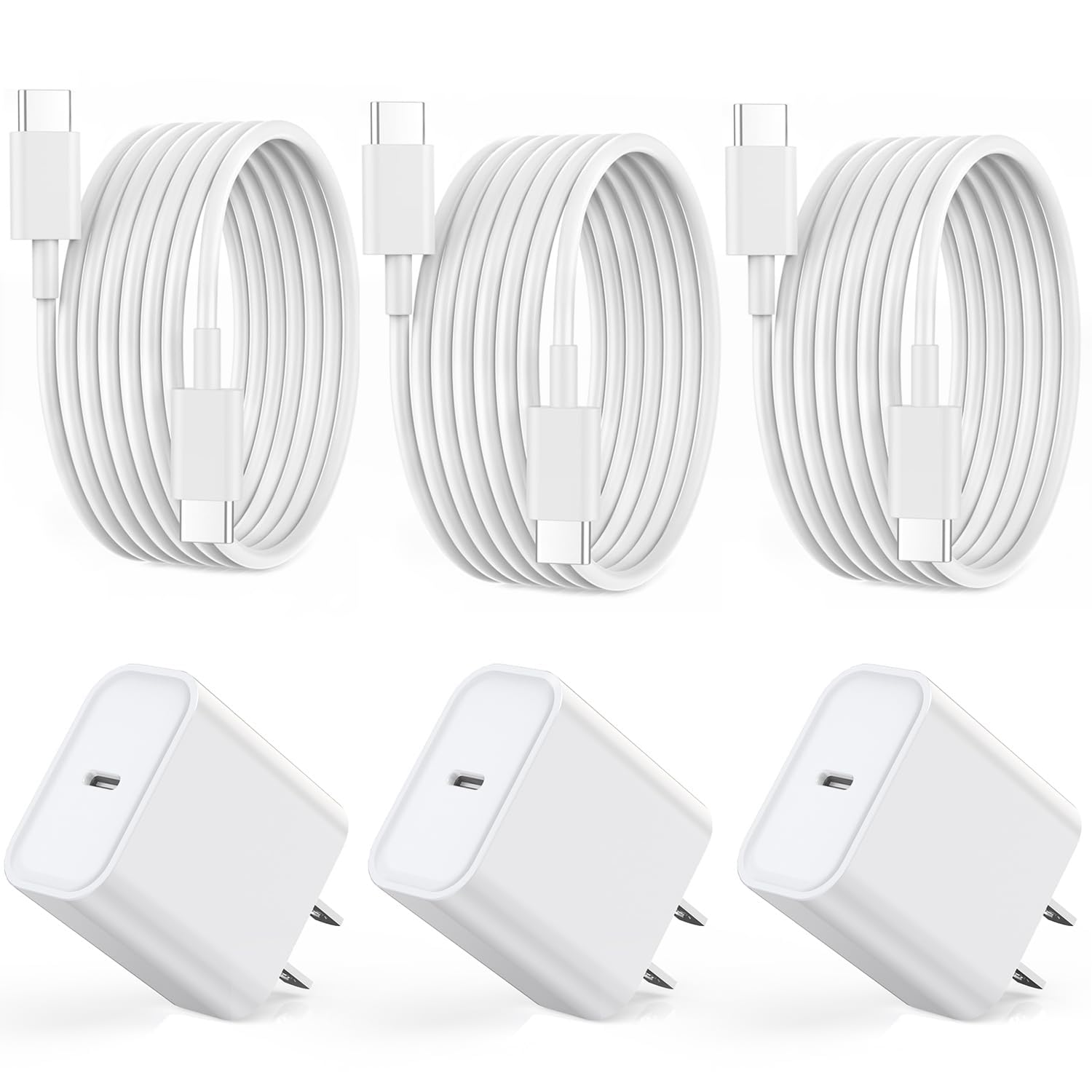 3-Pack Fast Charging Kit for iPhone 16/15 Series & iPad Pro - 20W PD USB-C Charger Block with 6FT USB-C to USB-C Cable - Compatible with iPhone 16/16 Pro/16 Plus/15/15 Pro/15 Pro Max & iPad Pro 12.9/11 - Perfect for Home, Office & Travel Charging