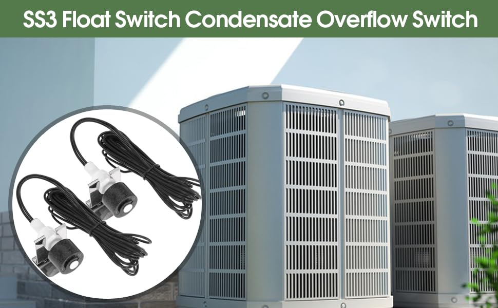 SS3 Float Switch Condensate Overflow Switch (15Pcs) - Replacement for HVAC Drain Pan 97647 - Works with Primary & Auxiliary Drain Pans - Prevents Water Damage from AC Unit Condensation Leaks - Ideal for Home, Office and Commercial HVAC Systems
