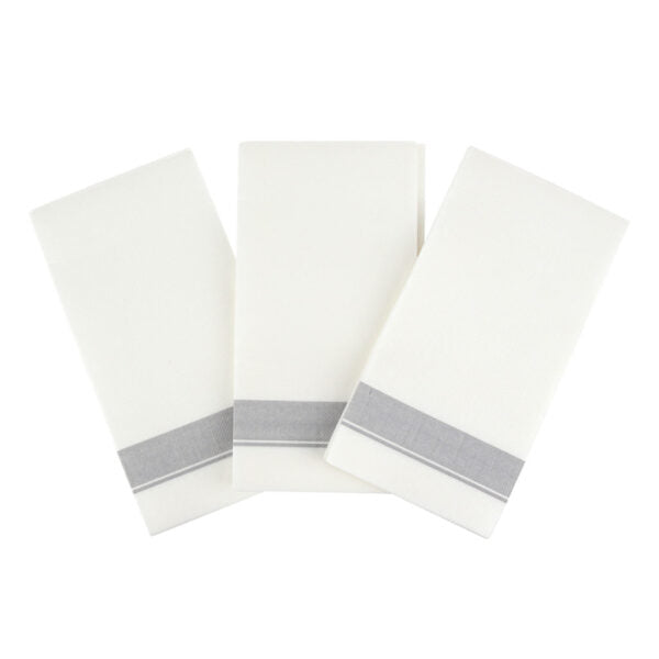 Premium Linen-Like White Dinner Napkins with Elegant Border - 50 Pack for Formal Dining, Parties & Special Occasions