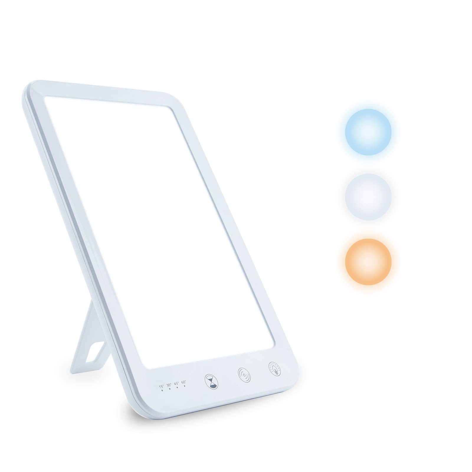 10,000 Lux Light Therapy Lamp - UV-Free, Ultra-Thin Design with 3 Color Temperatures & 5 Brightness Levels - Touch Control, 4 Timer Settings, Memory Function & 150° Adjustable Stand (White) - Perfect for Seasonal Depression, Office Use & Home Relaxation