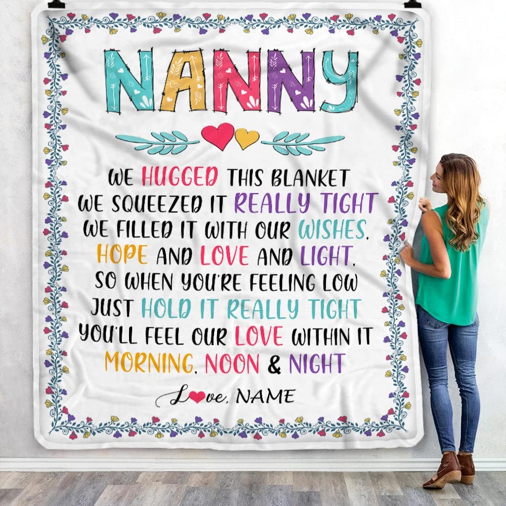 Custom Fleece Blanket for Nanny - Personalized Gift from Kids 'We Hugged This Blanket' - 50x60 Inch Youth Size - Perfect for Birthday, Mother's Day & Christmas - Cozy Throw for Nursery, Living Room & Travel