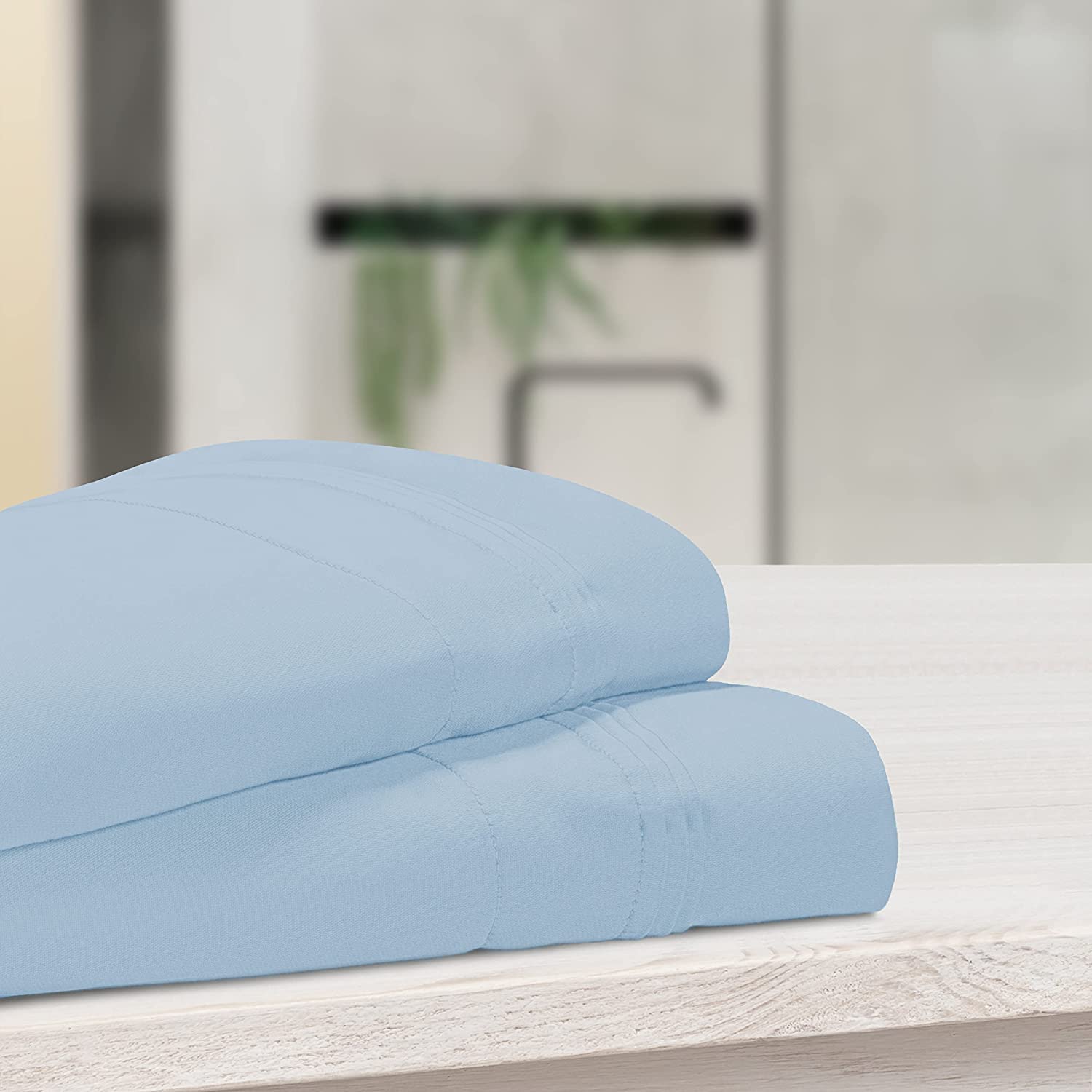 Premium 1000 Thread Count Egyptian Cotton Pillowcases Set of 2 - Ultra Soft & Breathable King Size Bedding (Light Blue) for Luxury Hotels, Guest Rooms & Master Bedrooms