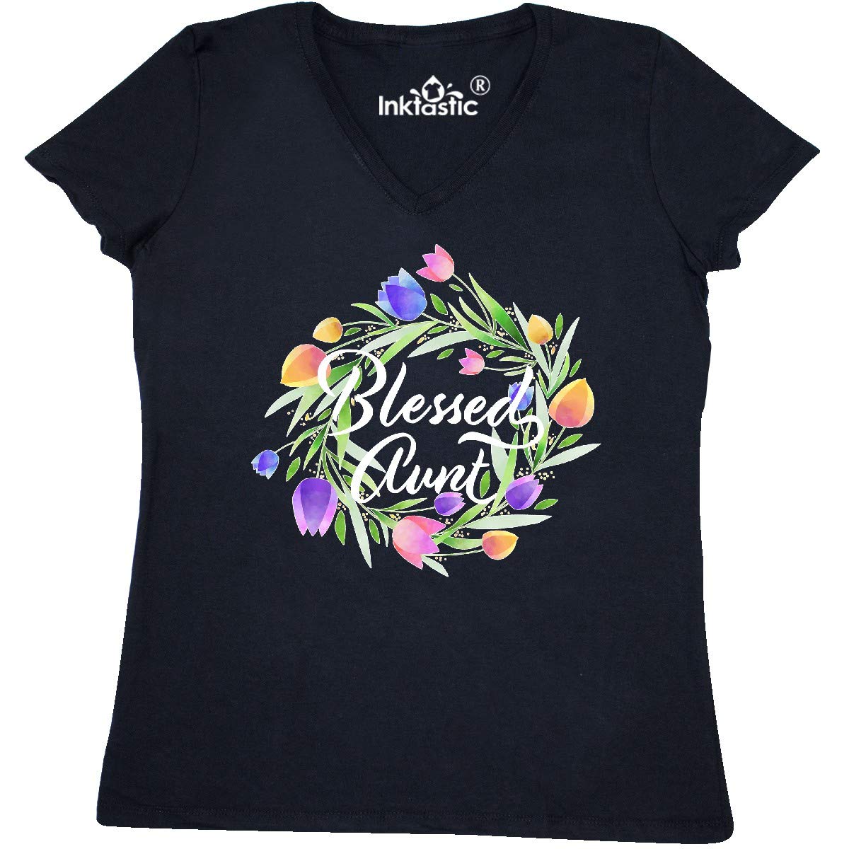 Blessed Aunt with Pastel Tulips Women's V-Neck T-Shirt | Comfortable Casual Tee for Aunts, Sisters & Mother Figures | Perfect for Family Reunions, Birthday Gifts & Everyday Wear