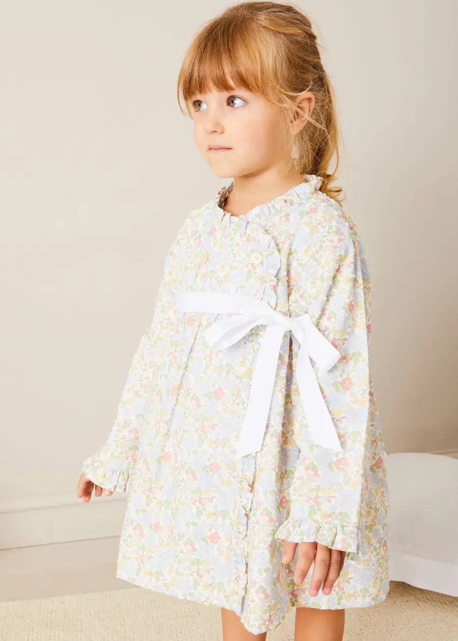 Clara Floral Bow Detail Dressing Gown for Girls - Soft Green Robe with Decorative Bow (Sizes 18 Months to 10 Years) | Perfect for Bath Time, Bedtime & Special Occasions