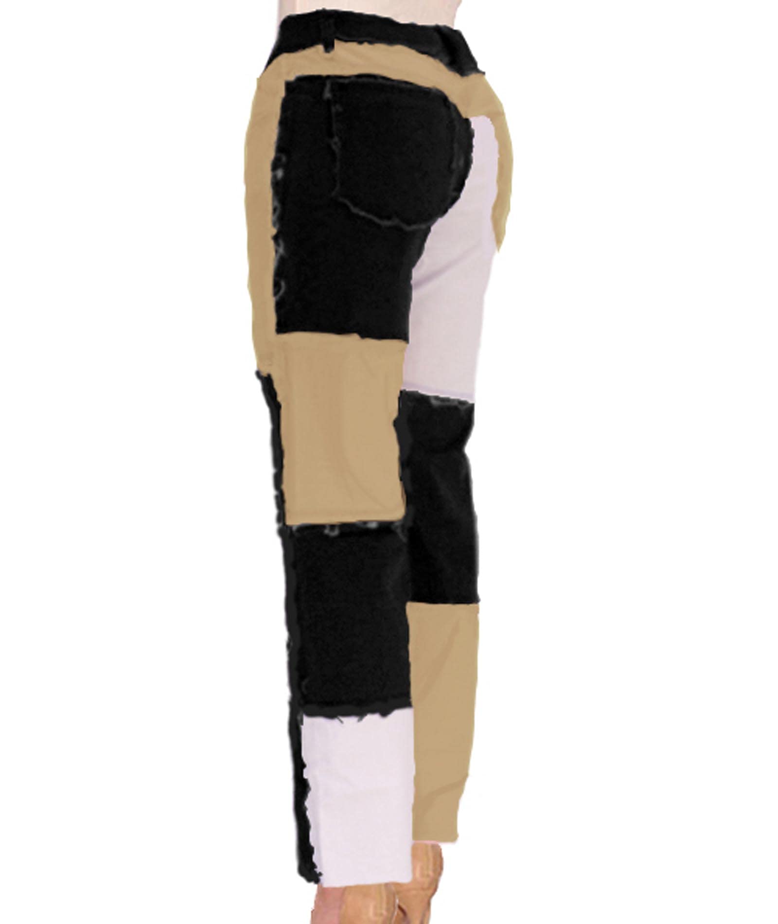 FYEARFOX Women's High Waist Patchwork Jeans - Distressed Raw Hem Denim Pants with Color Block Design | Trendy Streetwear for Casual Outfits, Parties & Daily Wear