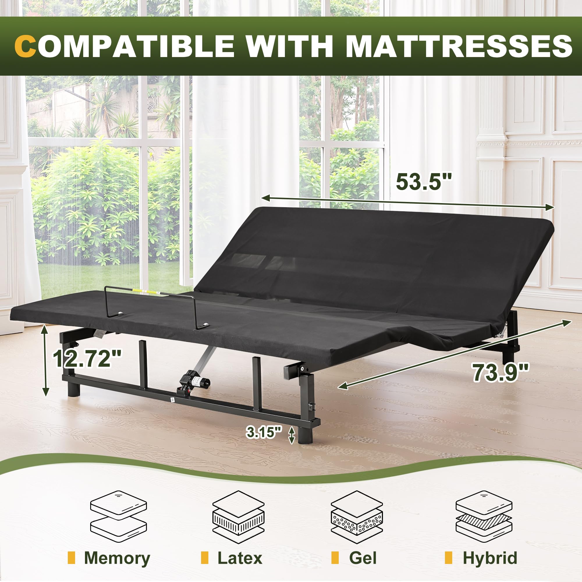 Adjustable Bed Frame with Head & Foot Incline - Zero Gravity Position, Wireless Remote Control, Quiet Durable Motor - Full Size Bed Base for Enhanced Comfort & Better Sleep | Perfect for Home, Hospital & Recovery Use