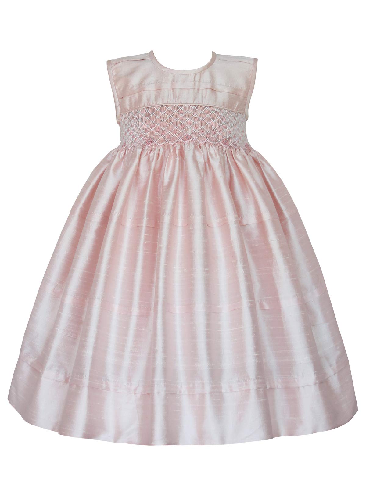 Pink Silk Hand Smocked Sleeveless Flower Girl Dress - Elegant Baptism, First Communion & Wedding Party Attire for Toddler Girls