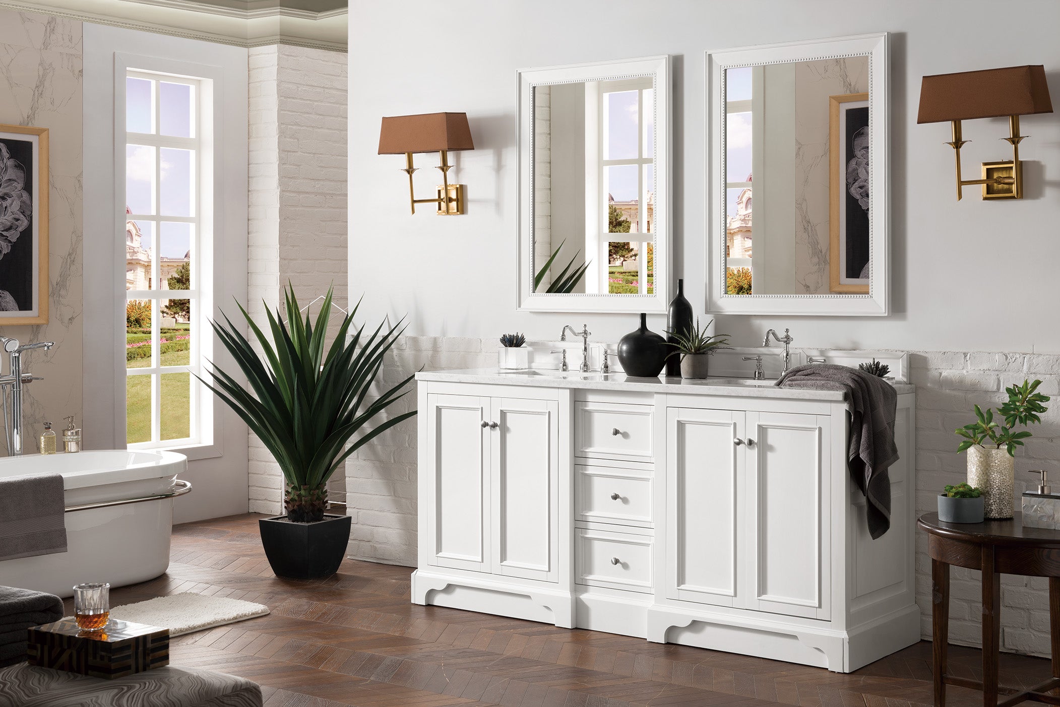 De Soto 72 Inch Double Vanity with 3CM Arctic Fall Solid Surface Top - Bright White Bathroom Sink Cabinet for Modern & Traditional Homes | Perfect for Master Bath, Guest Bath, or Powder Room
