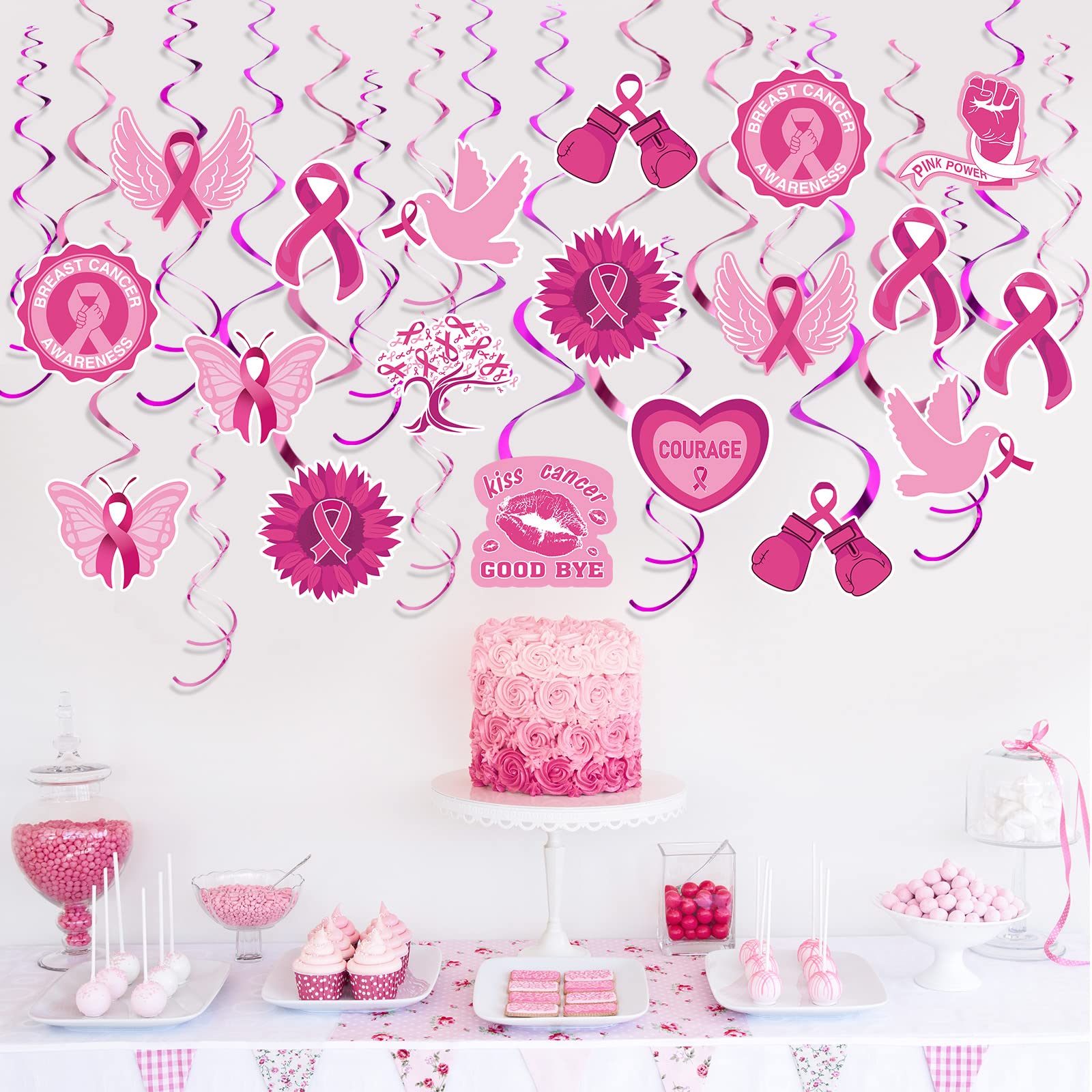 51-Piece Pink Breast Cancer Awareness Party Decorations Set - Hanging Swirls, Paper Ribbons & Ceiling Streamers for Wall & Home Decor - Perfect for Breast Cancer Awareness Month Events, Fundraisers & Support Gatherings