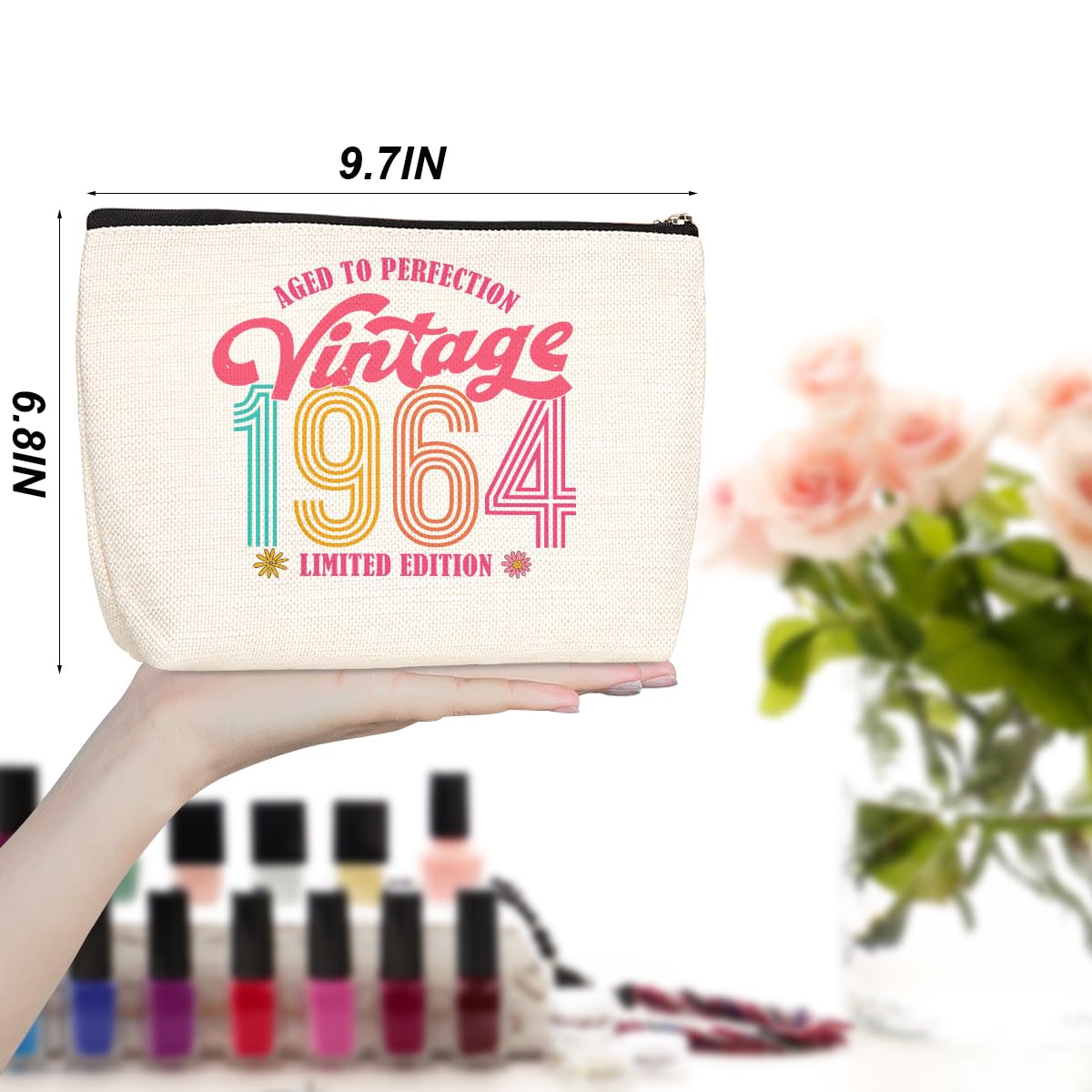 60th Birthday Makeup Bag for Women - Travel Cosmetic Pouch for Mom, Grandma & Friends - Perfect Gift for Anniversary & Celebrations