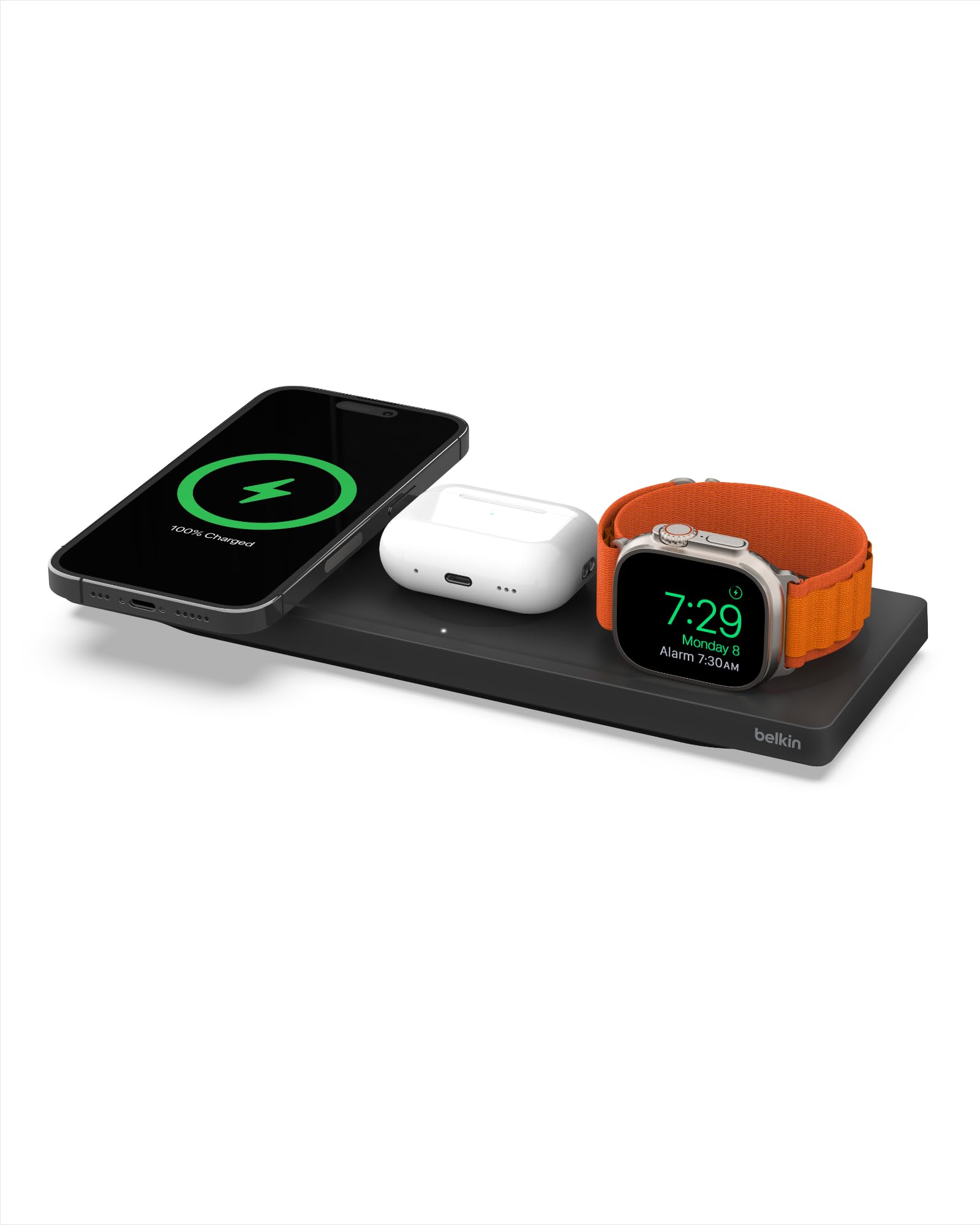 Belkin 3-in-1 MagSafe Charger for iPhone 14/13/12, Apple Watch & AirPods - Fast Wireless Charging Station for Home & Office