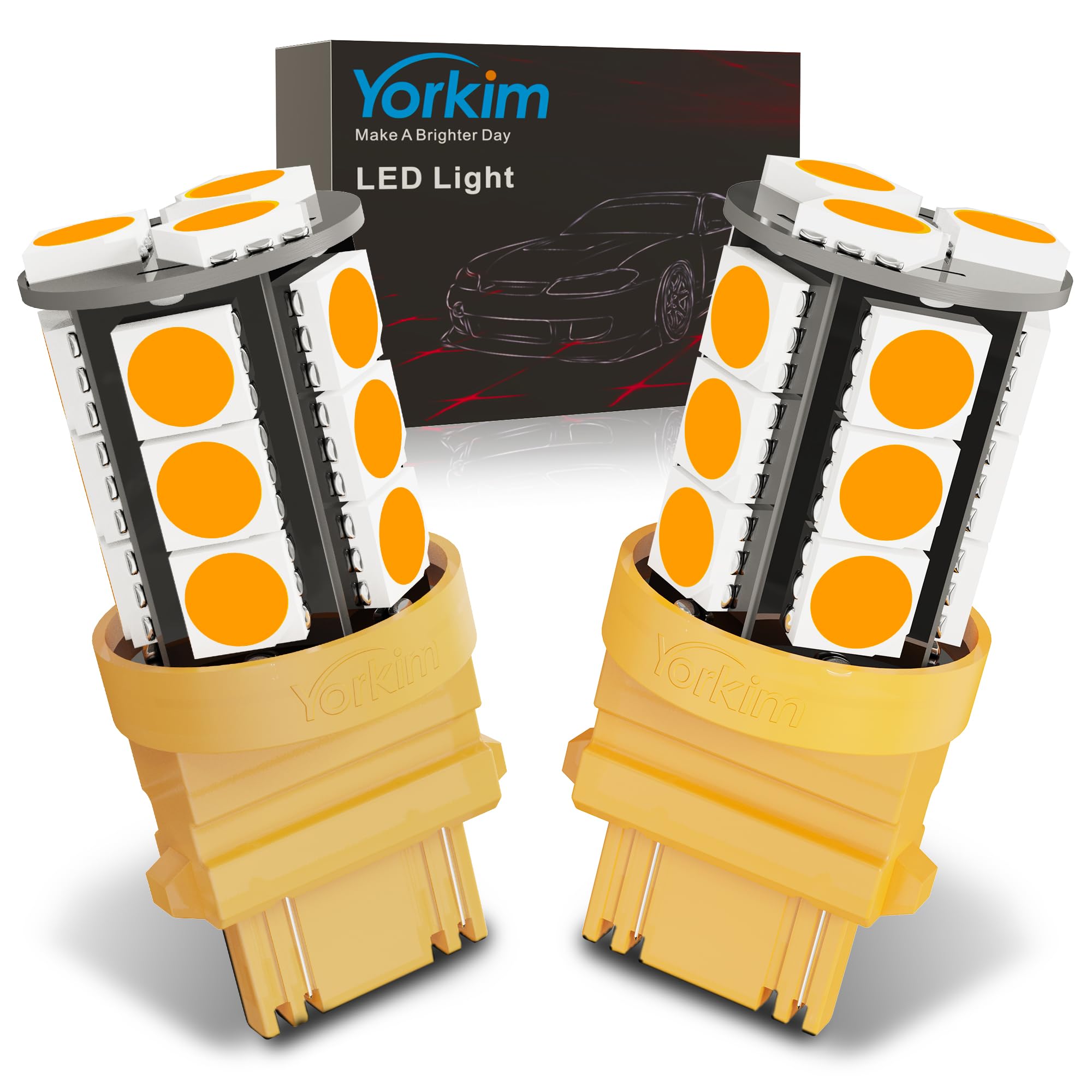 Yorkim 3157 LED Light Bulbs Amber Bright - 3056 3156 3156A 3057 4057 3157 4157 T25 LED Bulbs for Brake Lights, Backup Reverse Lights, Tail Lights - Pack of 2 - Perfect for Car, Truck, SUV, and Motorcycle Lighting Upgrades
