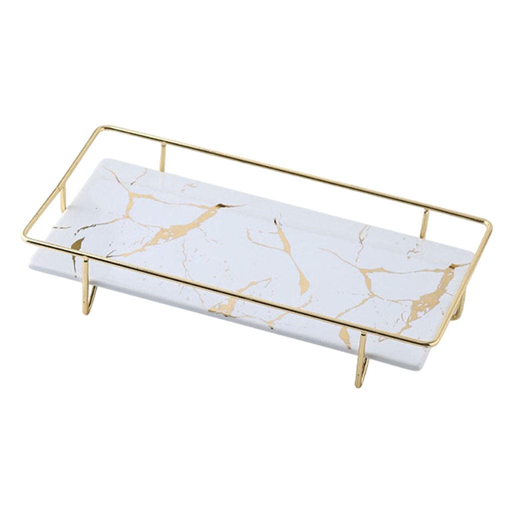 European-Style White Bathroom Vanity Tray - Elegant Cosmetic & Jewelry Storage Organizer for Dressing Table, Desktop Decor - Medium Square Size | Perfect for Bathroom Countertop, Bedroom Dresser & Makeup Organization