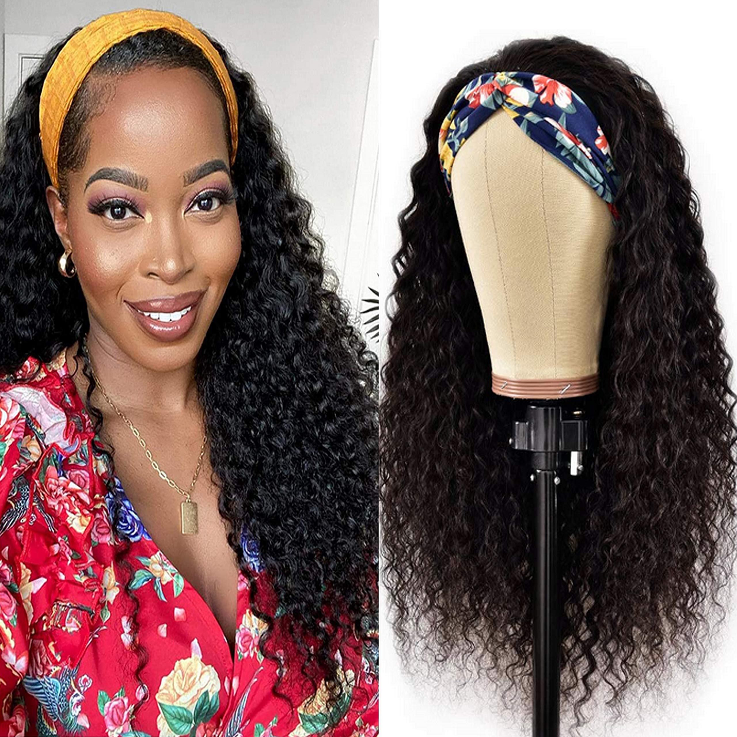 24 Inch Deep Wave Curly Headband Wig - 100% Virgin Human Hair Glueless Lace Front Wigs for Black Women | No Glue Needed, Comfortable & Natural Look | Perfect for Daily Wear, Parties & Special Occasions