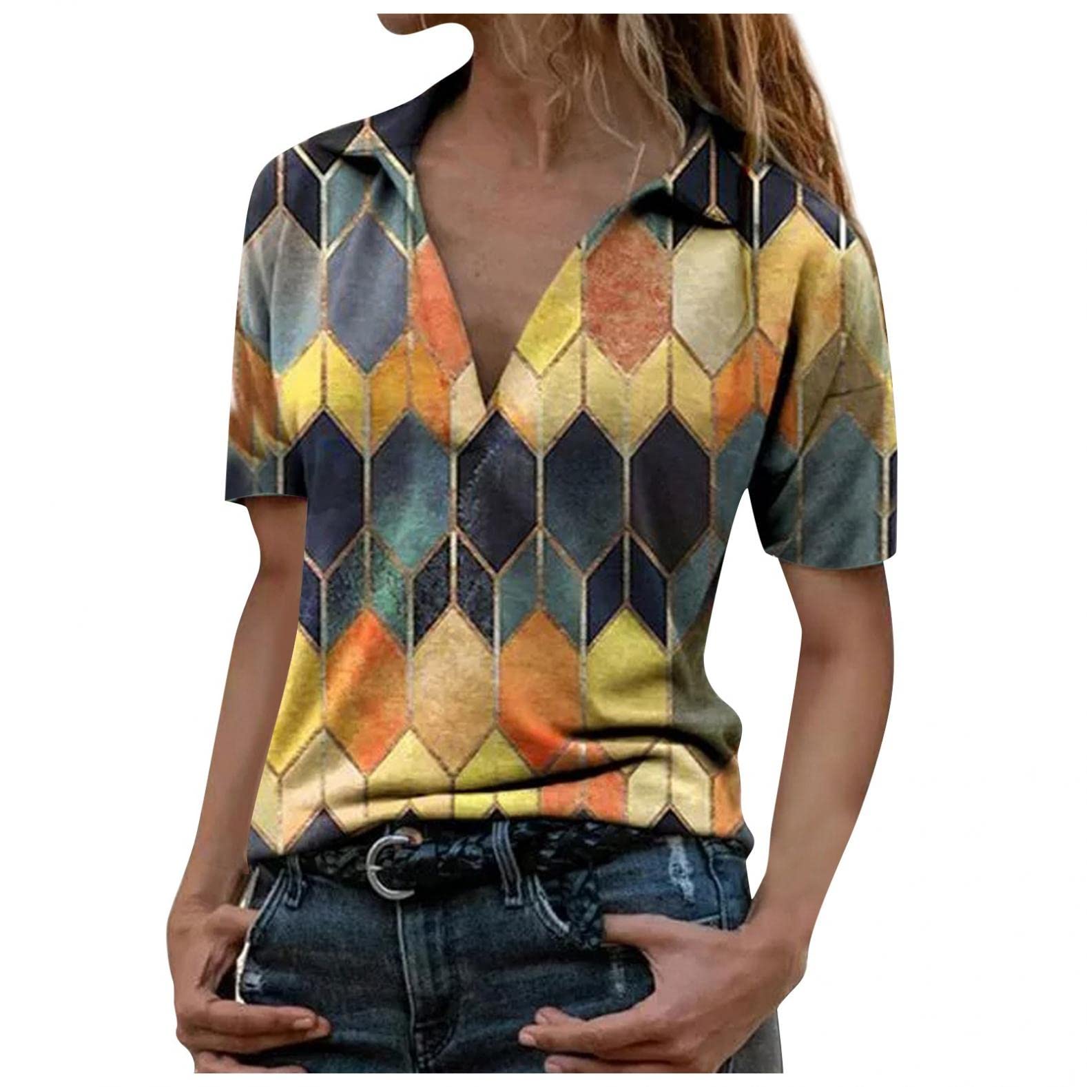 Trendy Women's Summer Tops - V-Neck Short Sleeve Printed T-Shirts & Fashion Blouses for Casual Outfits | Perfect for Beach, Vacation, and Everyday Wear