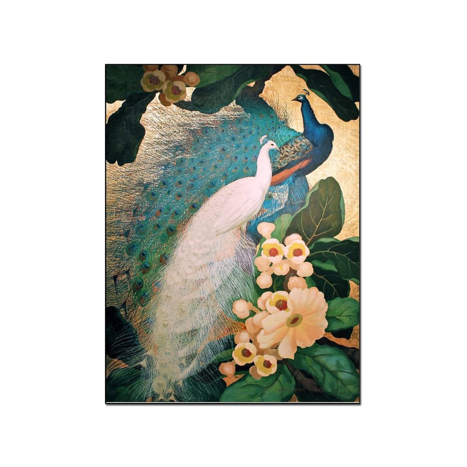 Modern Impressionism Peacock Opening Oil Painting Art Print - 20x26 Inch (51x66cm) Wall Decor for Bedroom, Living Room & Office - Framed Poster with Premium Canvas Texture