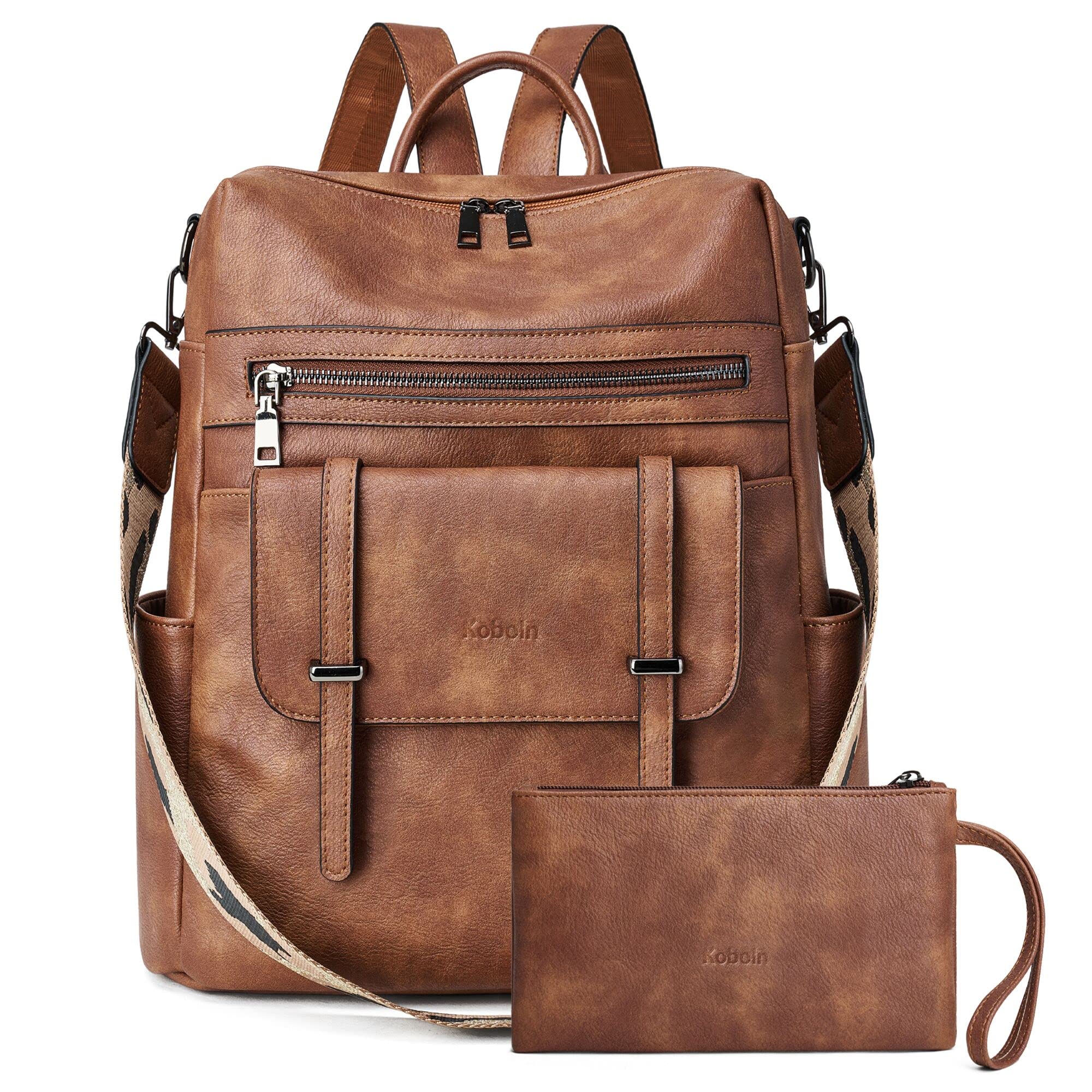 Women's Convertible Backpack Purse - Fashion Travel Daypack with Wristlet (Two-tone Brown) for Work & Travel