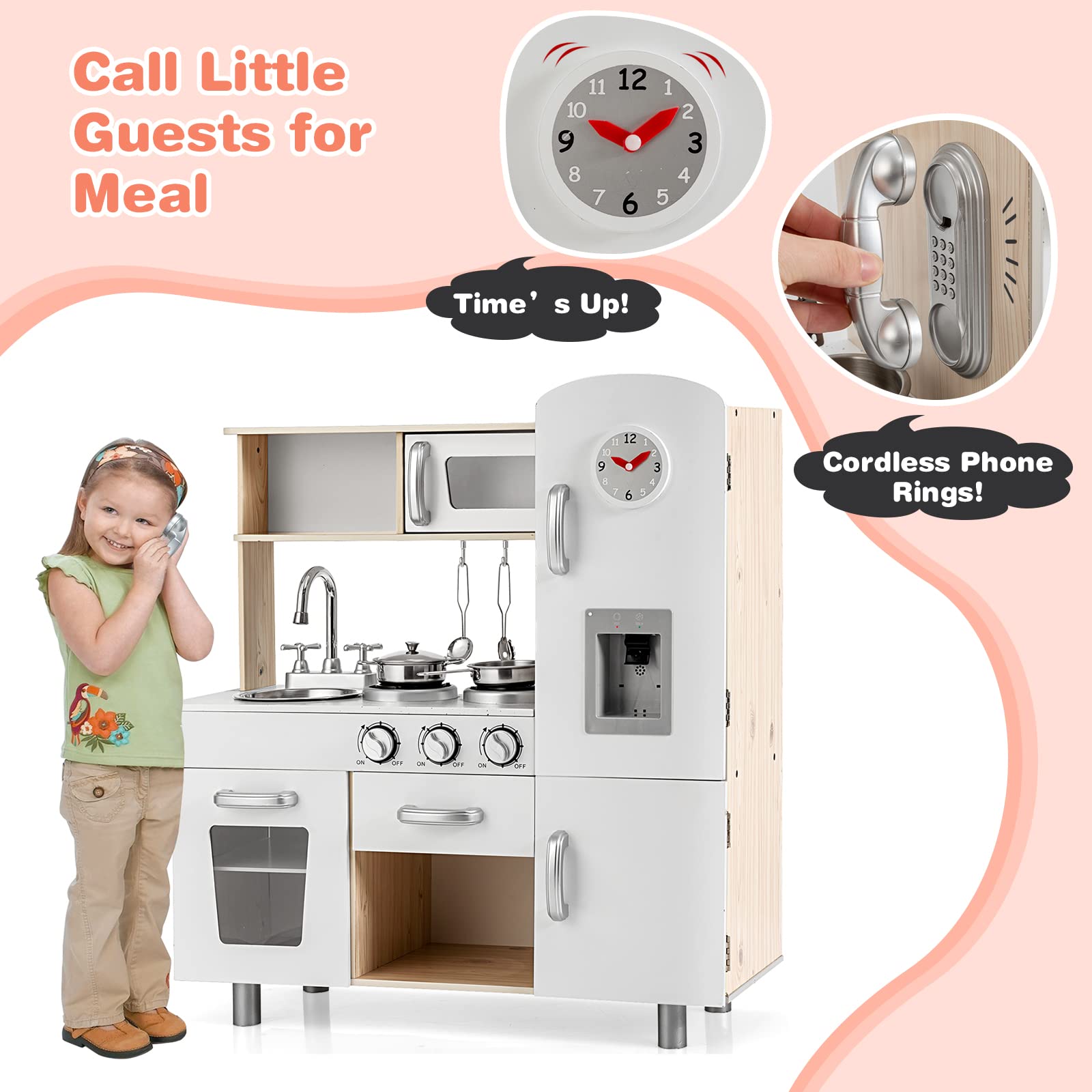 OLAKIDS Wooden Play Kitchen Set for Toddlers - Pretend Play Toy with Lights, Sounds, Water Dispenser, Fridge & Microwave - Educational Cooking Gift for Boys & Girls - Perfect for Home, Preschool & Daycare Role Play Activities