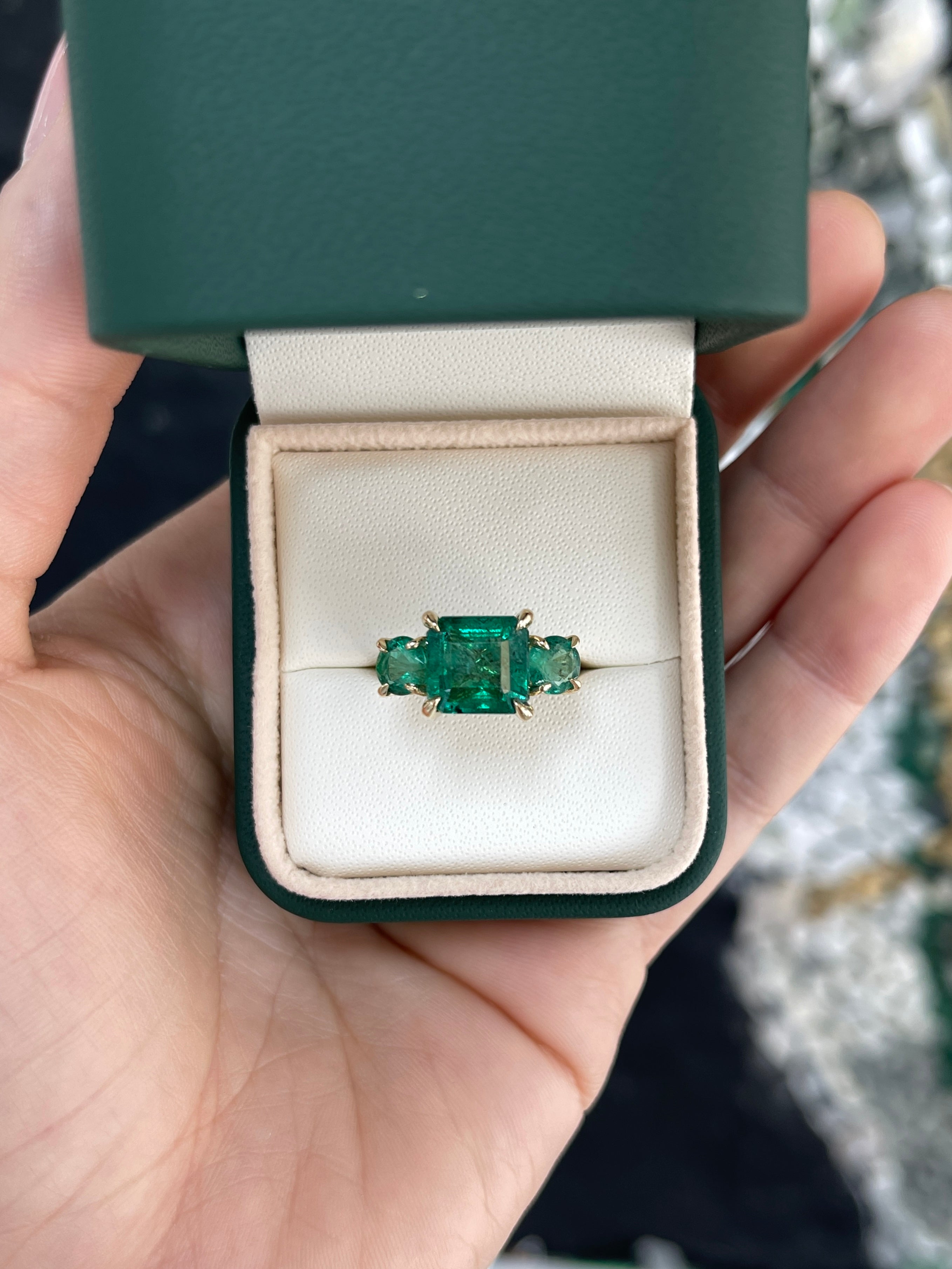 5.70tcw Natural Emerald Three Stone Ring in 14K Gold - Elegant Engagement, Wedding, or Anniversary Jewelry Gift for Women
