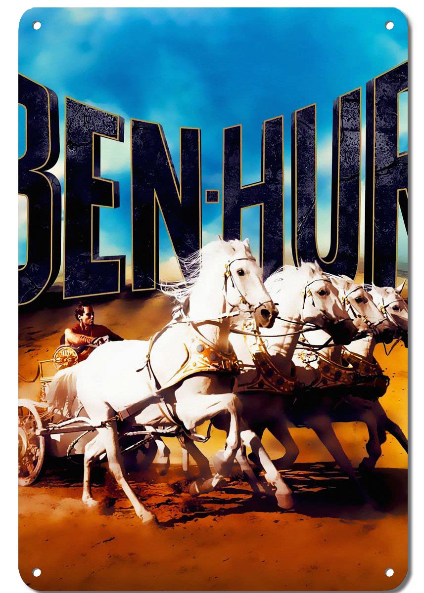 Vintage Ben Hur Metal Tin Sign - 12x8 Inch Retro Wall Art for Man Cave, Home Bar & Pub Decor | Perfect for Movie Fans & Vintage Collectors