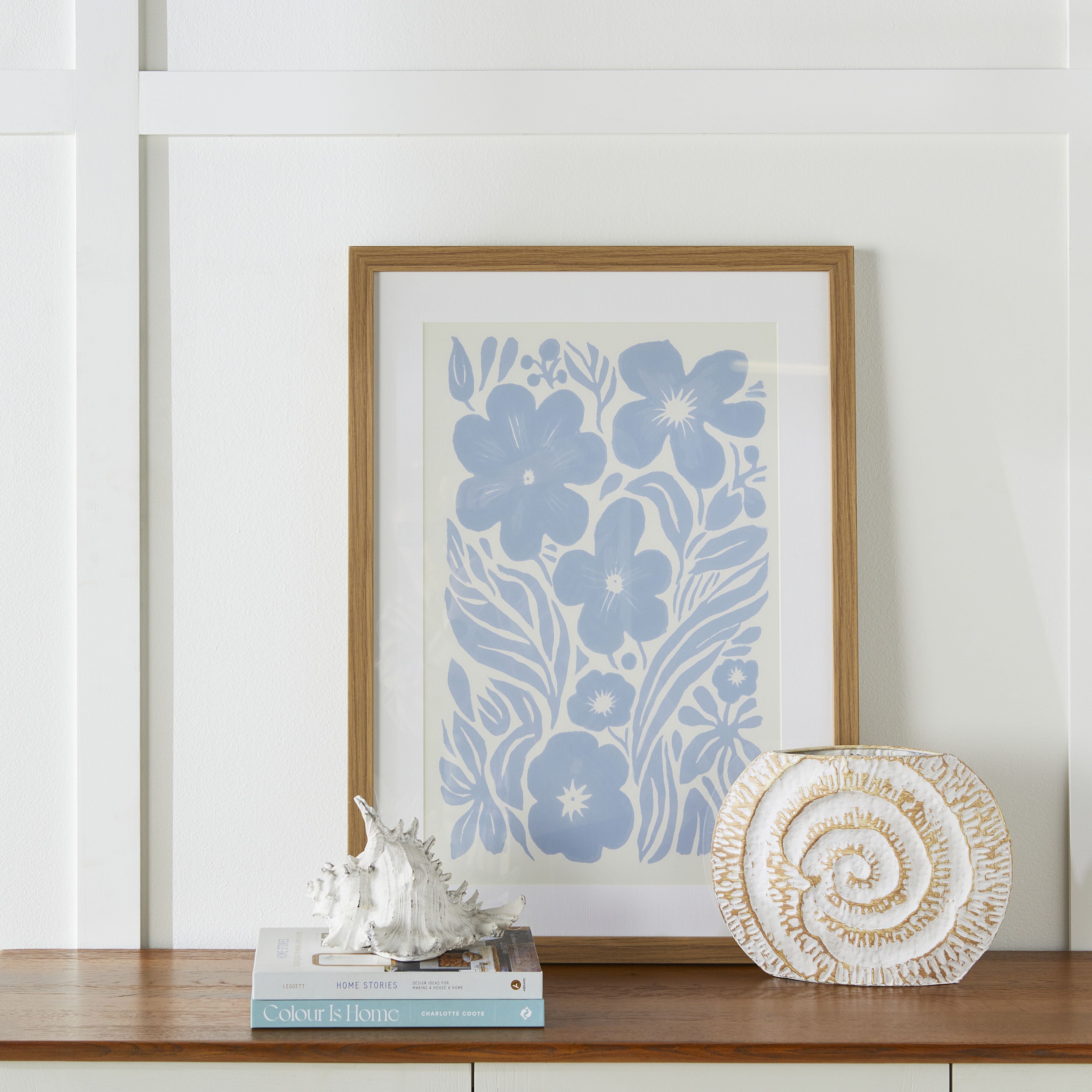 Botanical Blue Framed Wall Art Print 50x70cm (20x28 Inches) - Nature Inspired Home Decor for Living Room, Bedroom & Office
