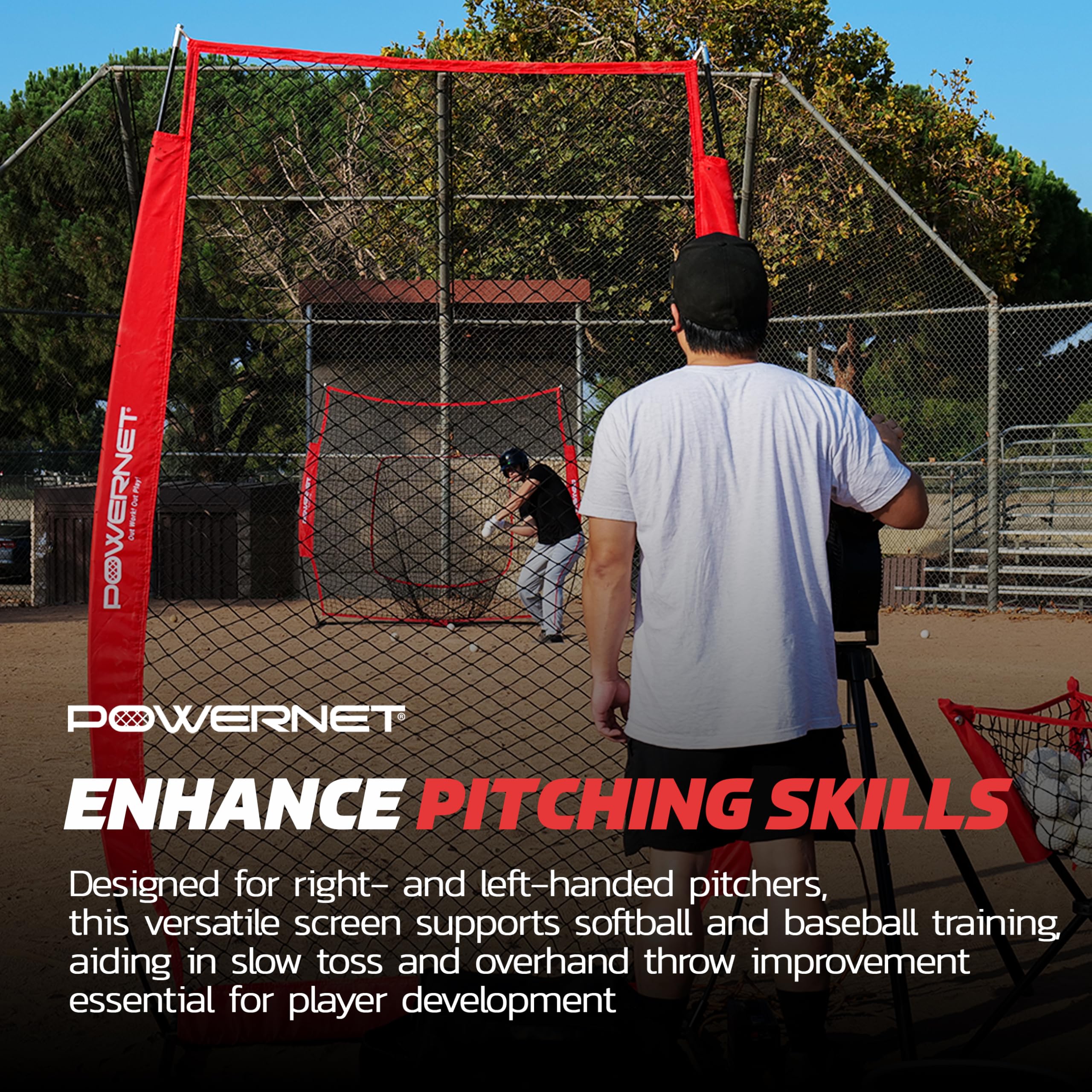 PowerNet Baseball Training Net - Portable 7-FT I-Frame & A-Frame Softball Batting Practice Screen | Pitching & Fielding Drills for Backyard, Team Practice & Solo Training