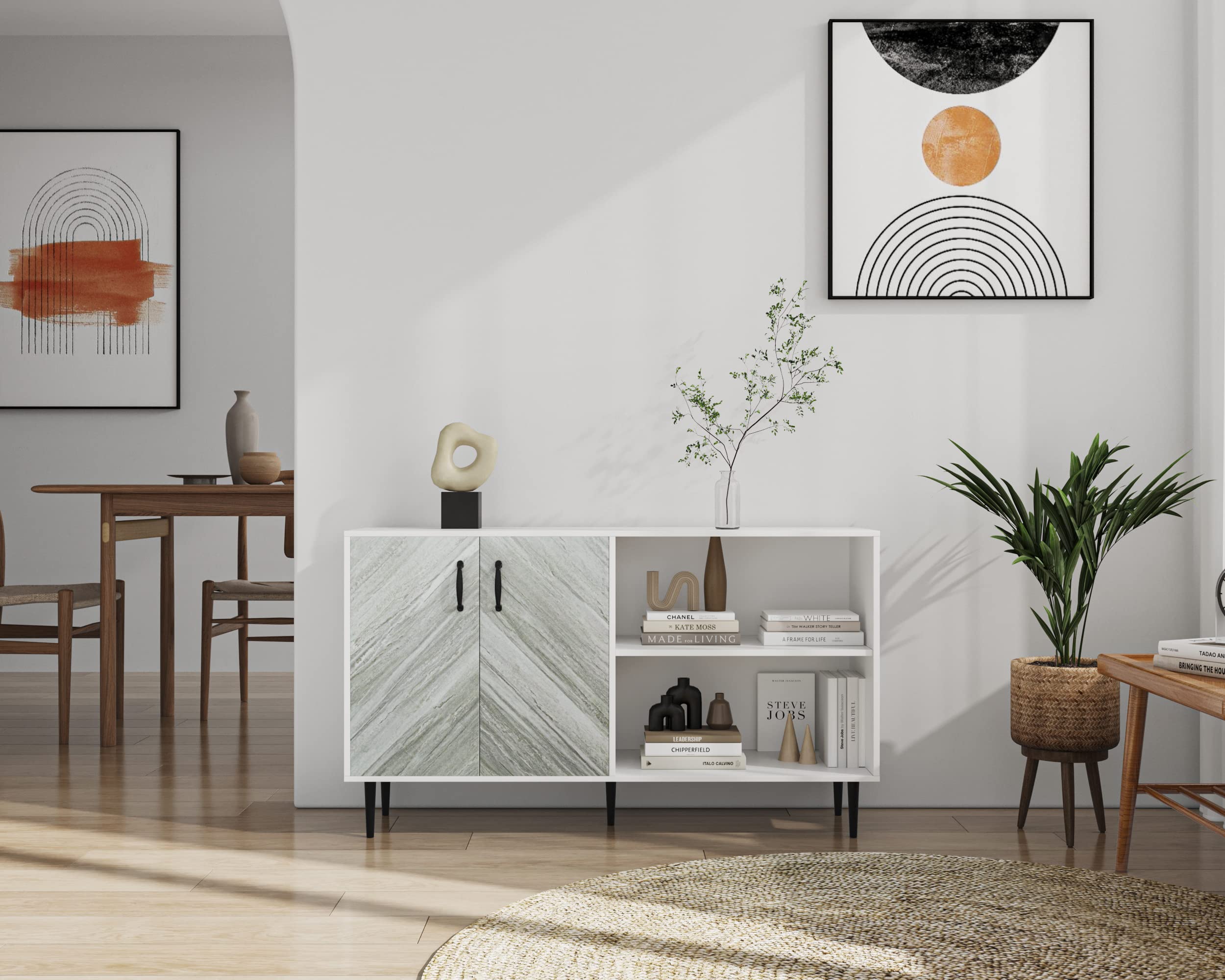 Zoyoleader 2-Door Cabinet with 3 Open Shelves - Freestanding Storage Sideboard for Entryway, Living Room, Office & Bedroom - Perfect for Organizing Books, Decor & Essentials in Small Spaces
