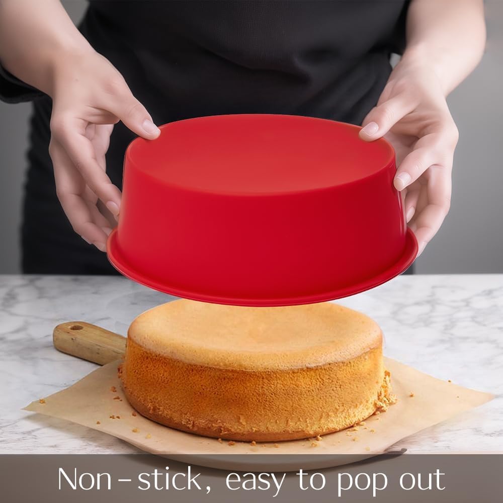 8 Inch Silicone Cake Pans (3 Pack) - Non-Stick Round Baking Molds for Layer Cake, Cheesecake & Chocolate - Perfect for Birthday, Wedding & Holiday Baking