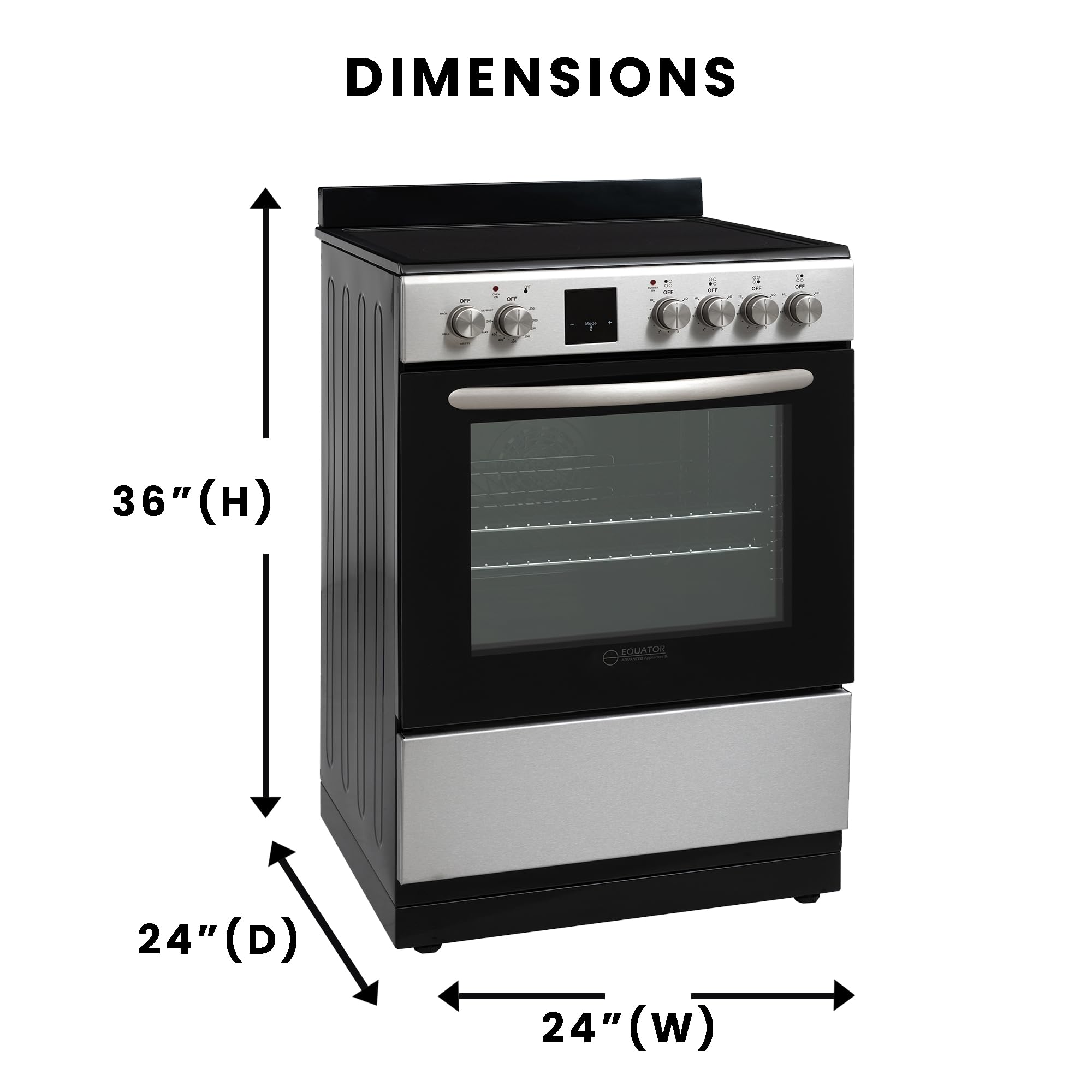 24-Inch Stainless Steel Electric Stove with Convection Oven, Air Fryer & Ceramic Cooktop - 4 Burner Kitchen Range for Baking, Roasting & Air Frying | Perfect for Home Chefs & Modern Kitchens (SS)