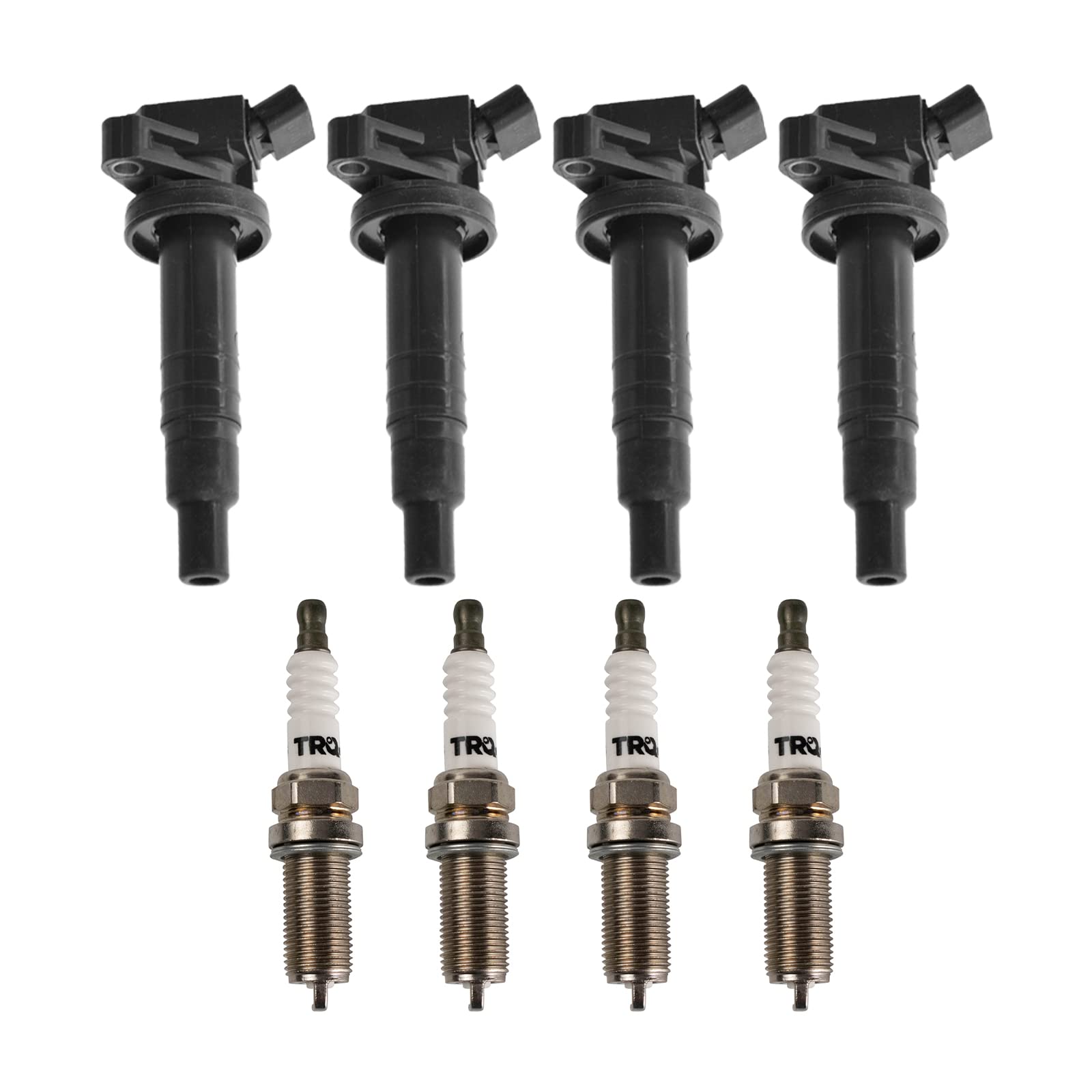TRQ Ignition Coil & Spark Plug Kit - Compatible with 2000-2002 Chevrolet Prizm, 2003-2008 Pontiac Vibe, 2000-2005 Toyota Celica, 2000-2008 Corolla Matrix MR2 Spyder - Engine Performance Upgrade for Smooth Acceleration & Fuel Efficiency