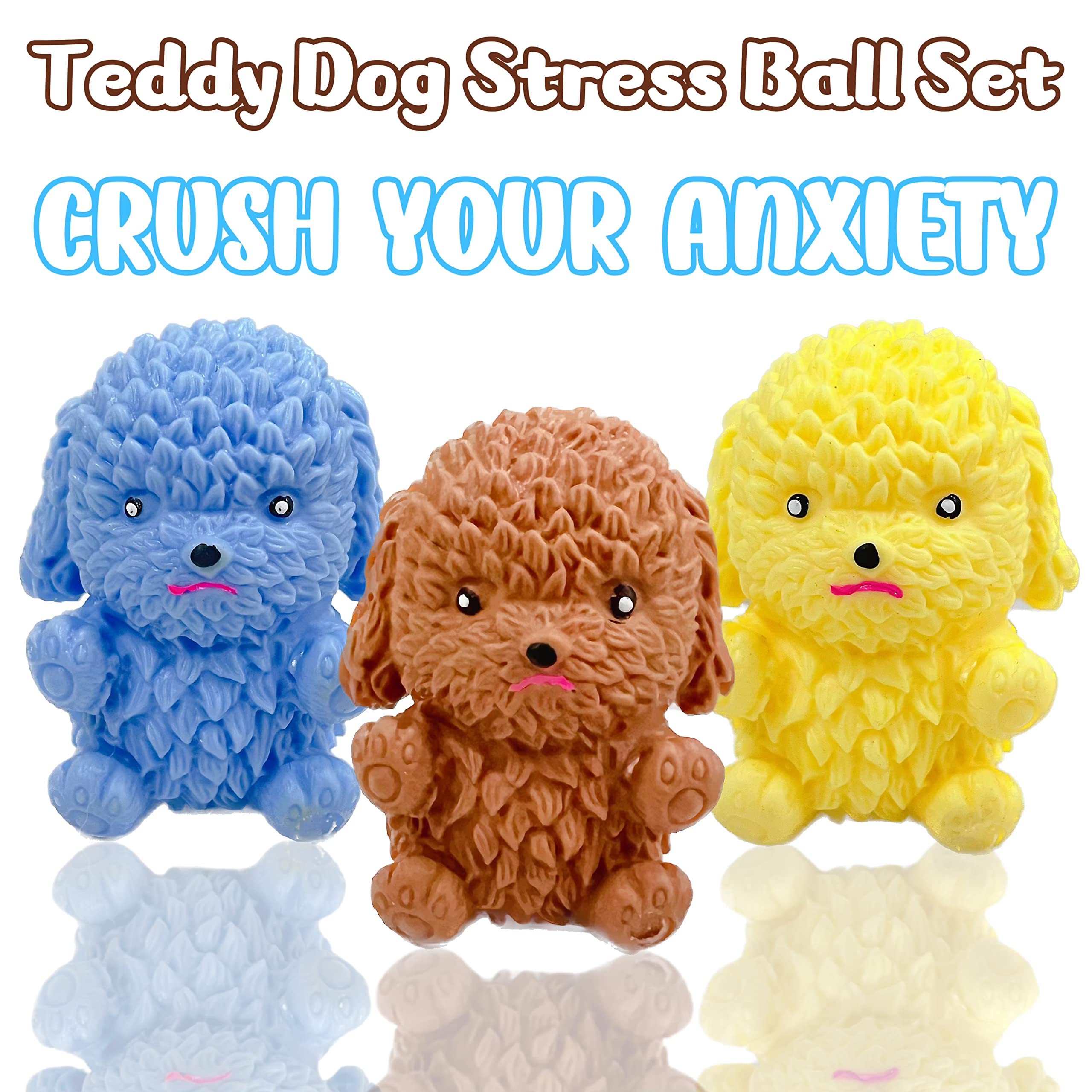 Adorable Squishy Dog Stress Relief Balls (3-Pack) - Fun Fidget Toys for Kids & Adults, Soft Sensory Squeeze Toys for Anxiety Relief, Party Favors, Easter Basket Stuffers - Perfect for Office, Classroom & Travel Stress Relief