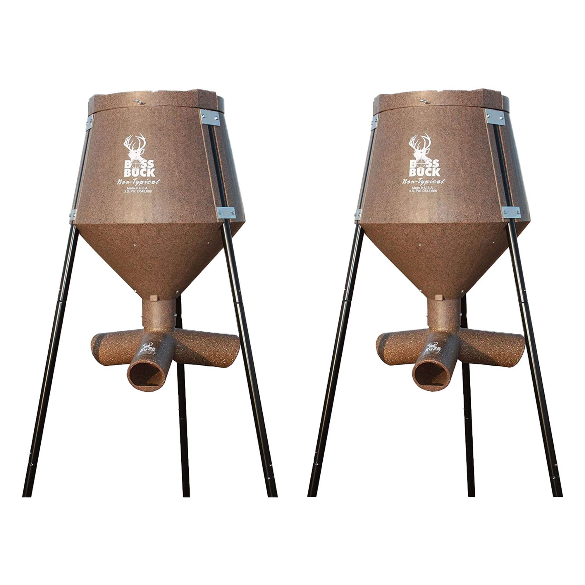 Boss Buck 200 LB Gravity Tripod Feeder with Adjustable Flow Control - 2 Pack for Corn & Protein Pellets - Perfect for Deer Hunting, Wildlife Feeding & Game Management