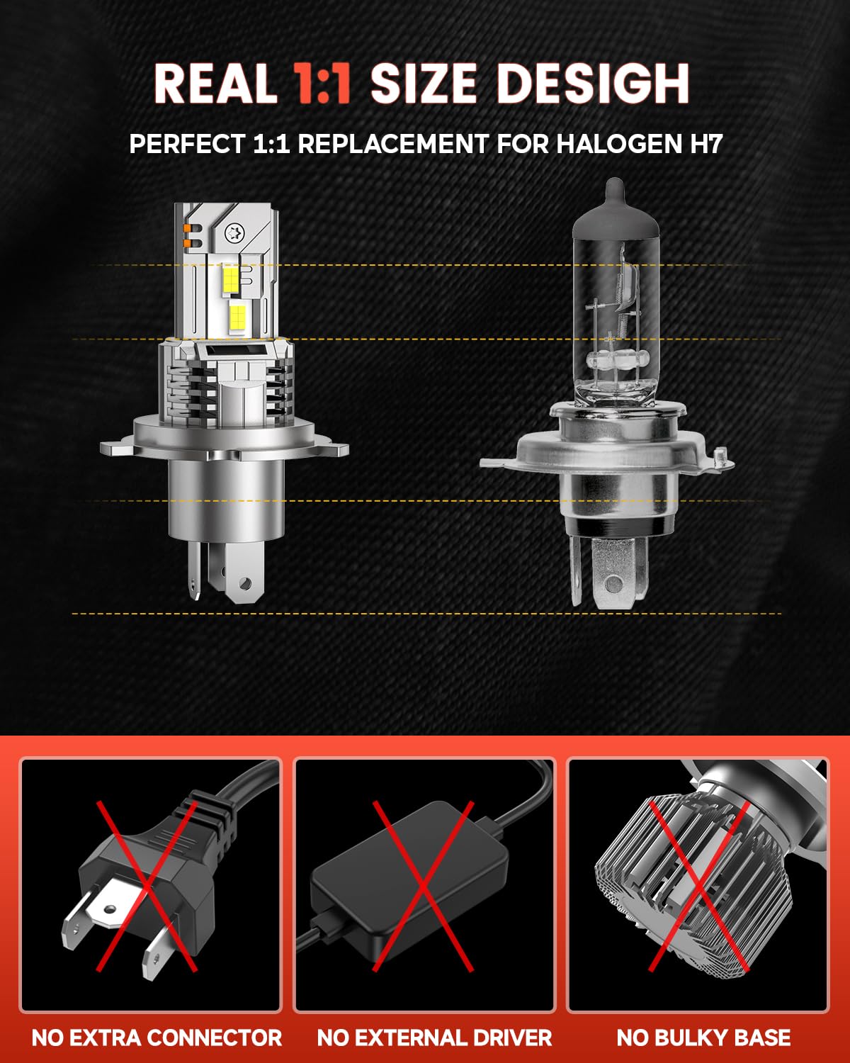 Krieges H4/9003 LED Fog Light Bulbs - 6500K Cool White, 33600LM, 900% Brighter Than Halogen - HB2 Bulbs with Dual Cycle Cooling System - 60,000+ Hours Lifespan - Plug & Play - Pack of 2 - Perfect for Off-Roading, Night Driving & Foggy Conditions
